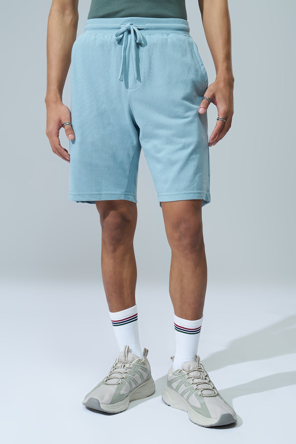 Light Blue Solid Regular Fit Shorts for Men - Image 2