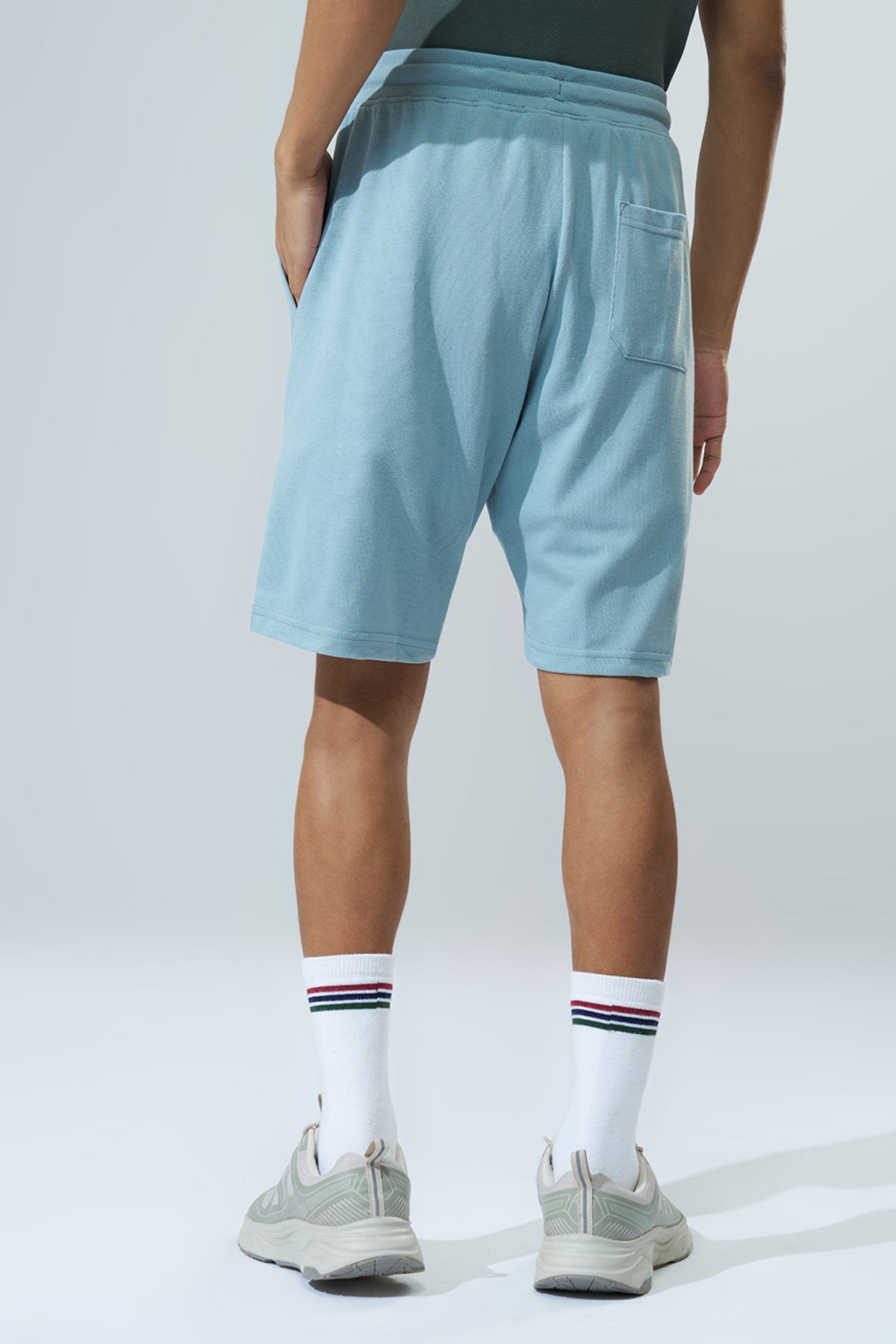 Light Blue Solid Regular Fit Shorts for Men - Image 5