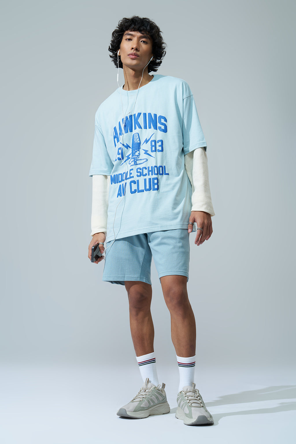 Light Blue Solid Regular Fit Shorts for Men - Image 6