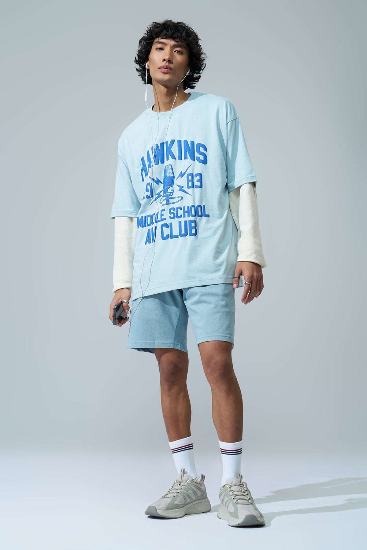 Light Blue Solid Regular Fit Shorts for Men - Image 6