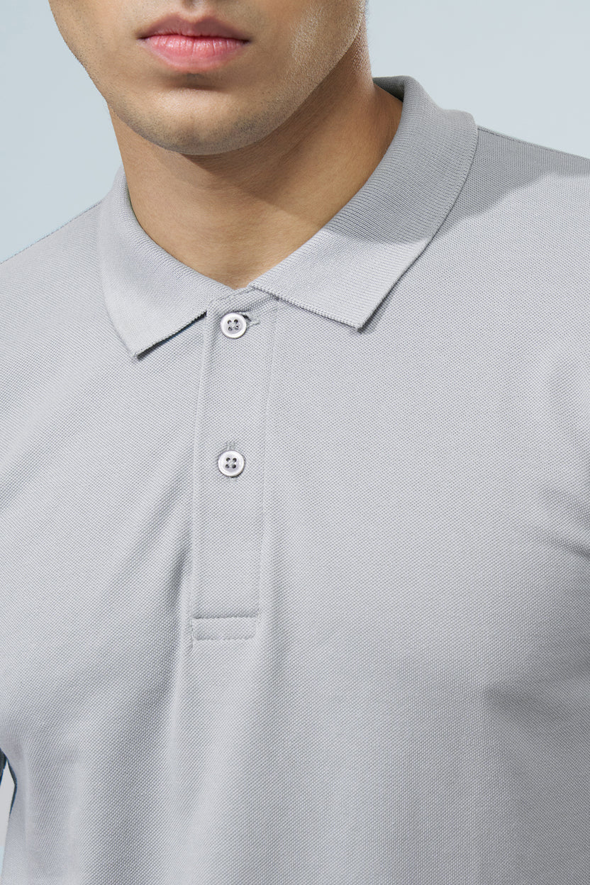 Light Grey Solid Regular Fit Polo T-Shirt for Men - Image 3