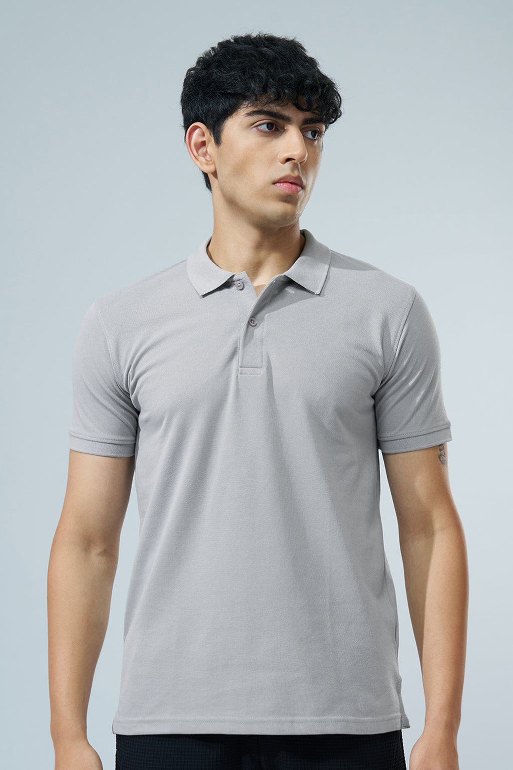 Light Grey Solid Regular Fit Polo T-Shirt for Men - Image 2