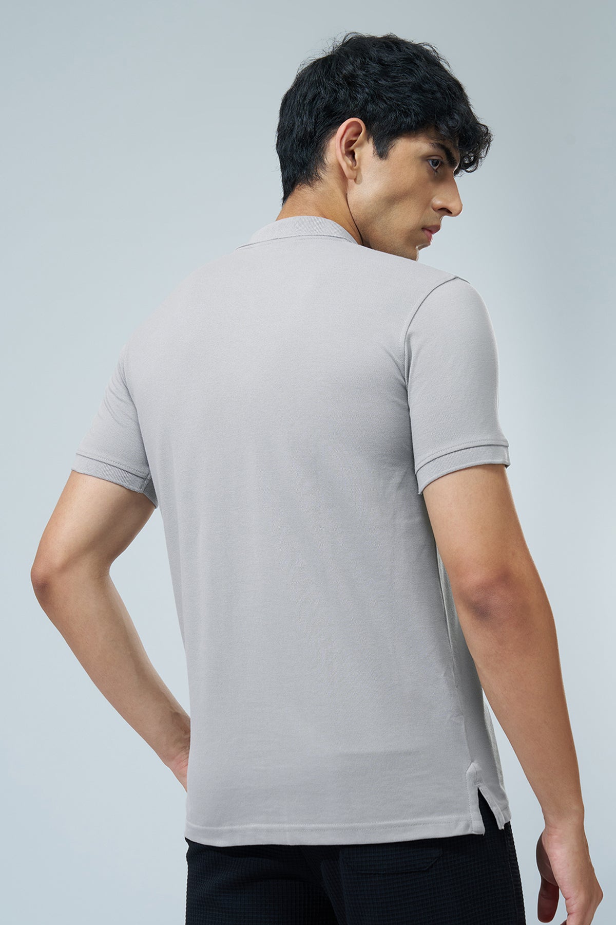Light Grey Solid Regular Fit Polo T-Shirt for Men - Image 5
