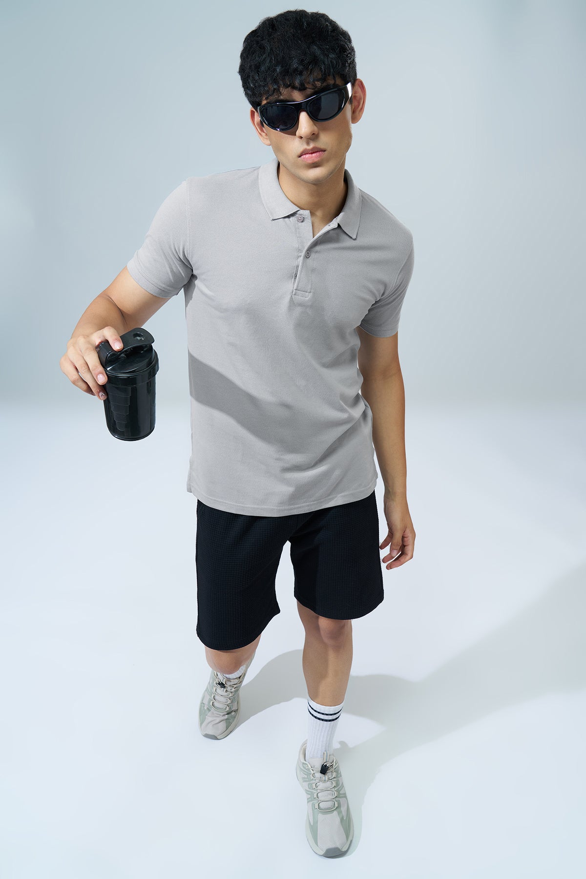 Light Grey Solid Regular Fit Polo T-Shirt for Men - Image 6