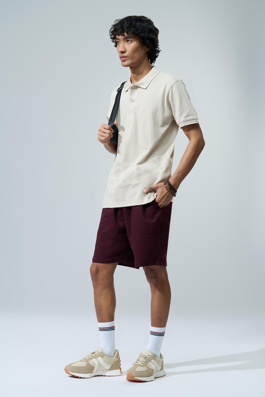 Off White Solid Regular Fit Polo T-Shirt for Men - Image 6