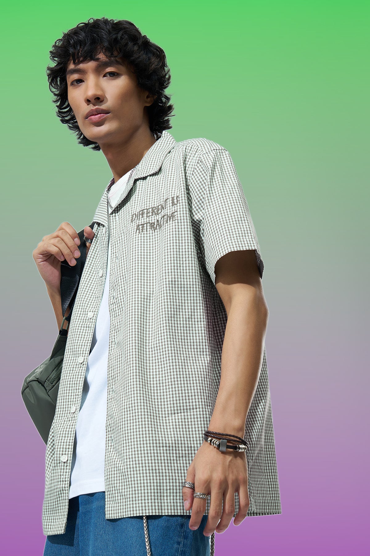 Olive Checked Boxy Fit Shirt for Men - Image 1