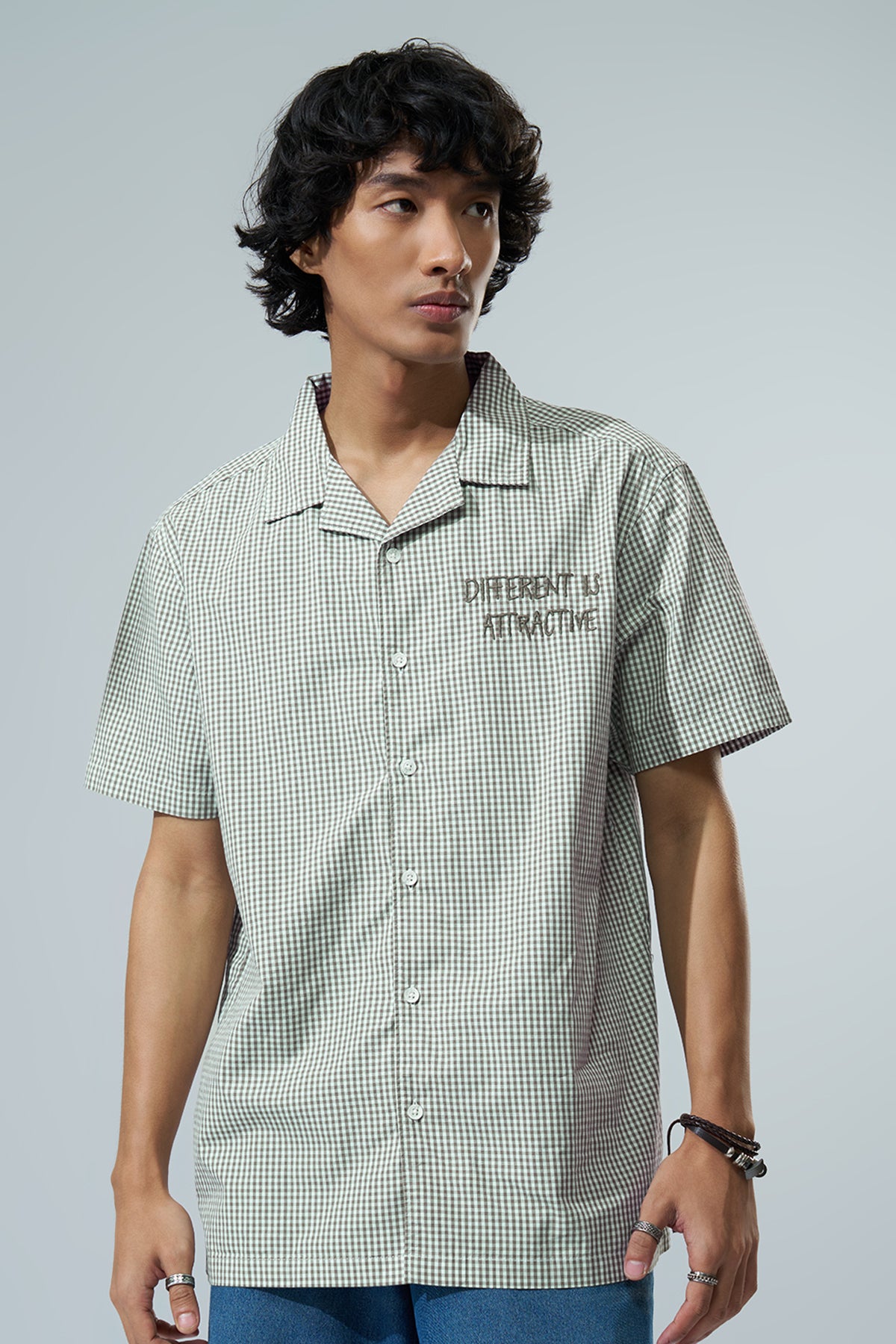 Olive Checked Boxy Fit Shirt for Men - Image 3