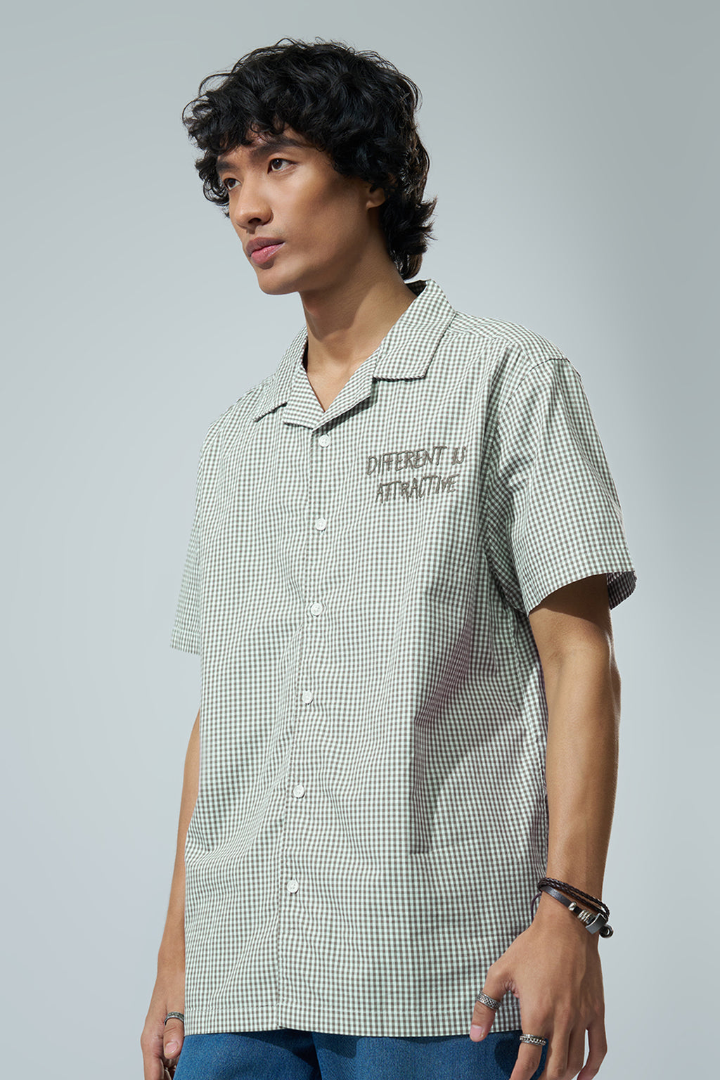 Olive Checked Boxy Fit Shirt for Men - Image 4