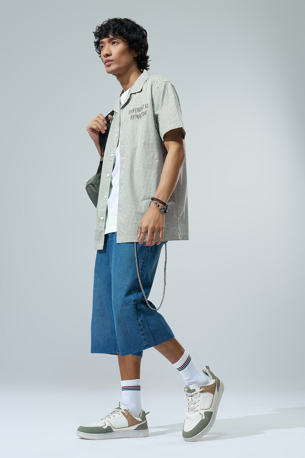 Olive Checked Boxy Fit Shirt for Men - Image 6