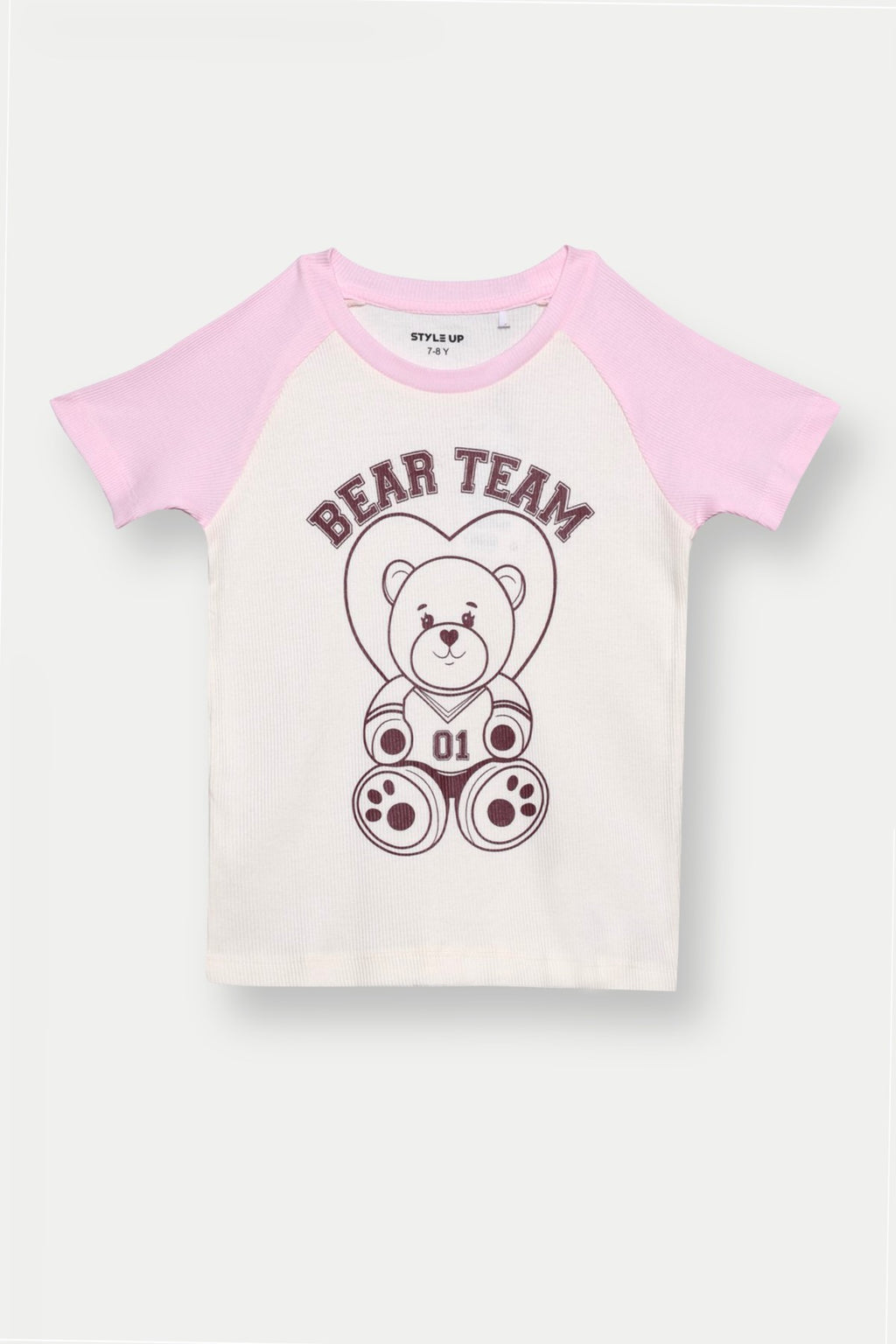 White Regular Fit Bear Printed T-Shirt for Girls - Image 2