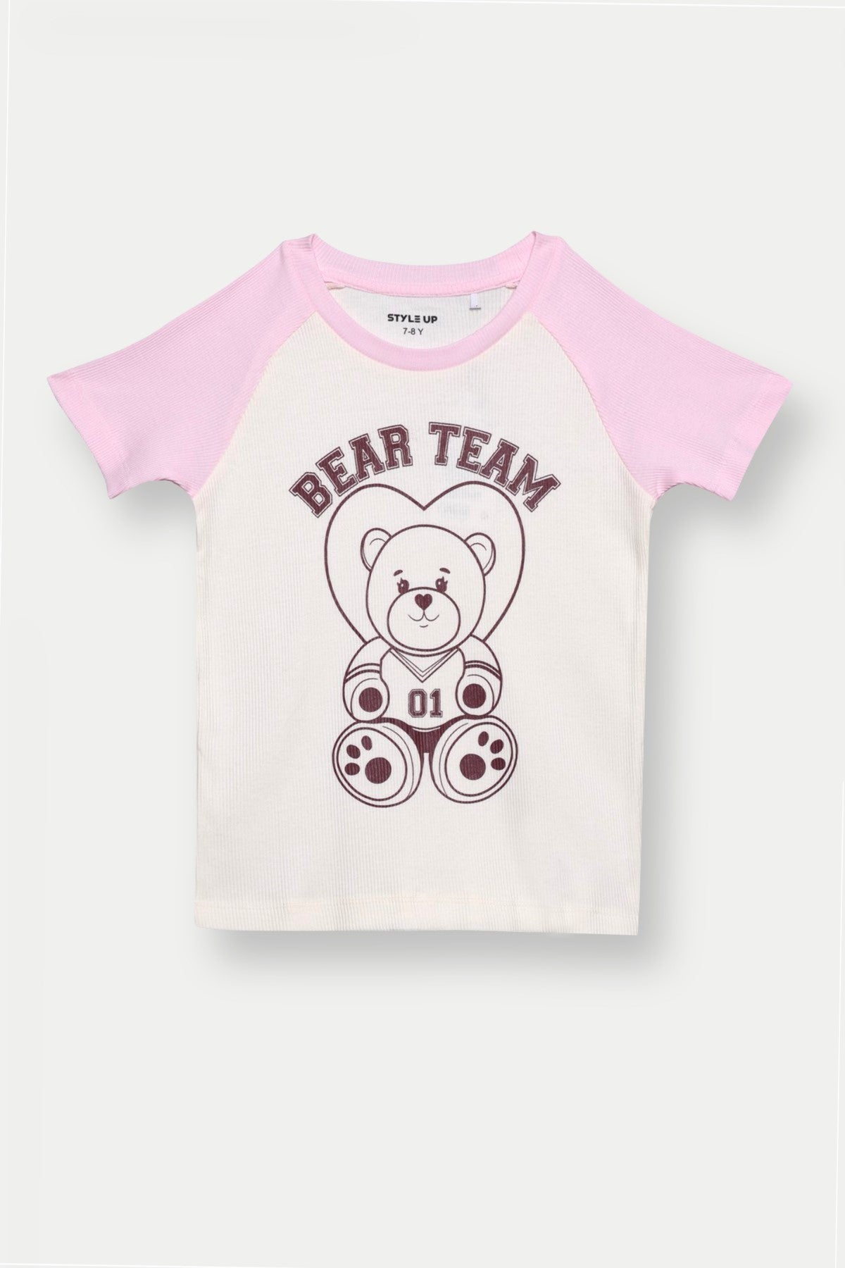 White Regular Fit Bear Printed T-Shirt for Girls - Image 2