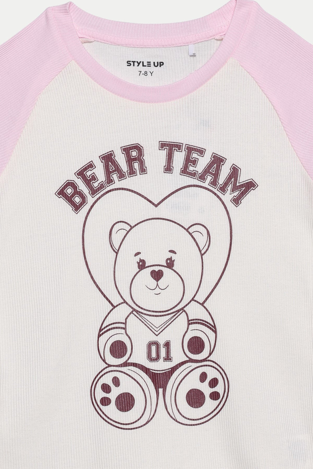 White Regular Fit Bear Printed T-Shirt for Girls - Image 5