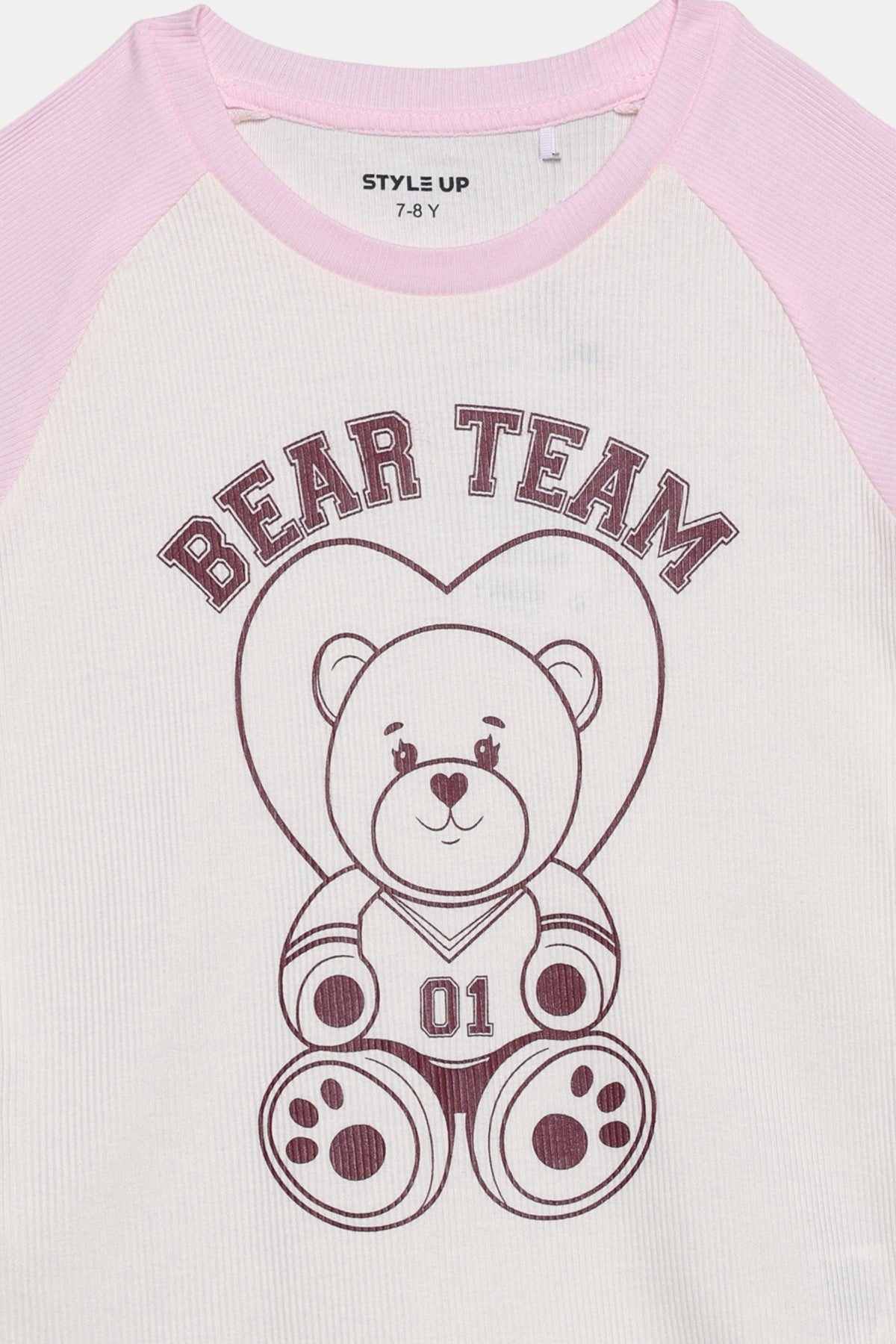 White Regular Fit Bear Printed T-Shirt for Girls - Image 5