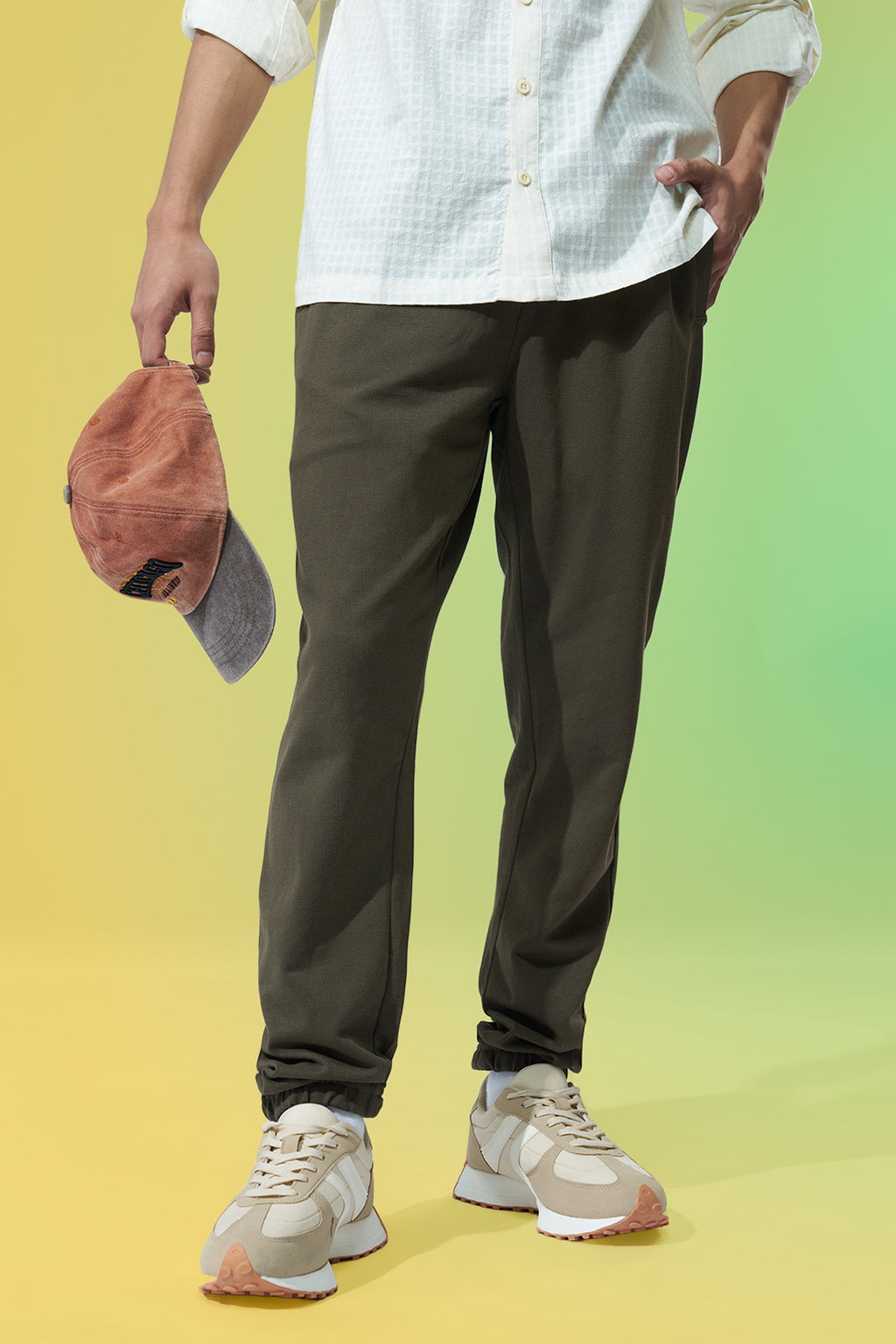 Olive Solid Regular Fit Joggers for Men - Image 1