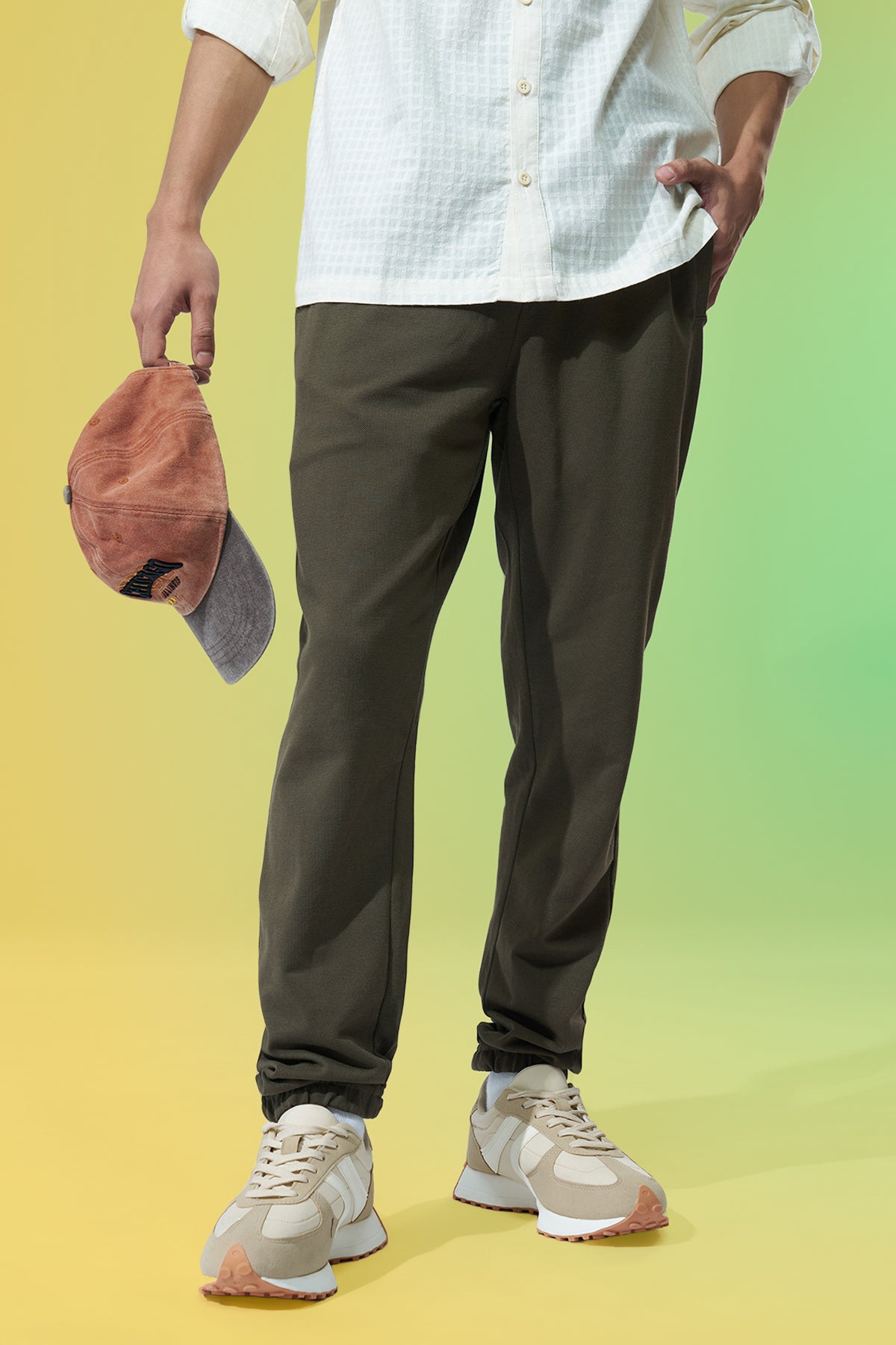 Olive Solid Regular Fit Joggers for Men - Image 1