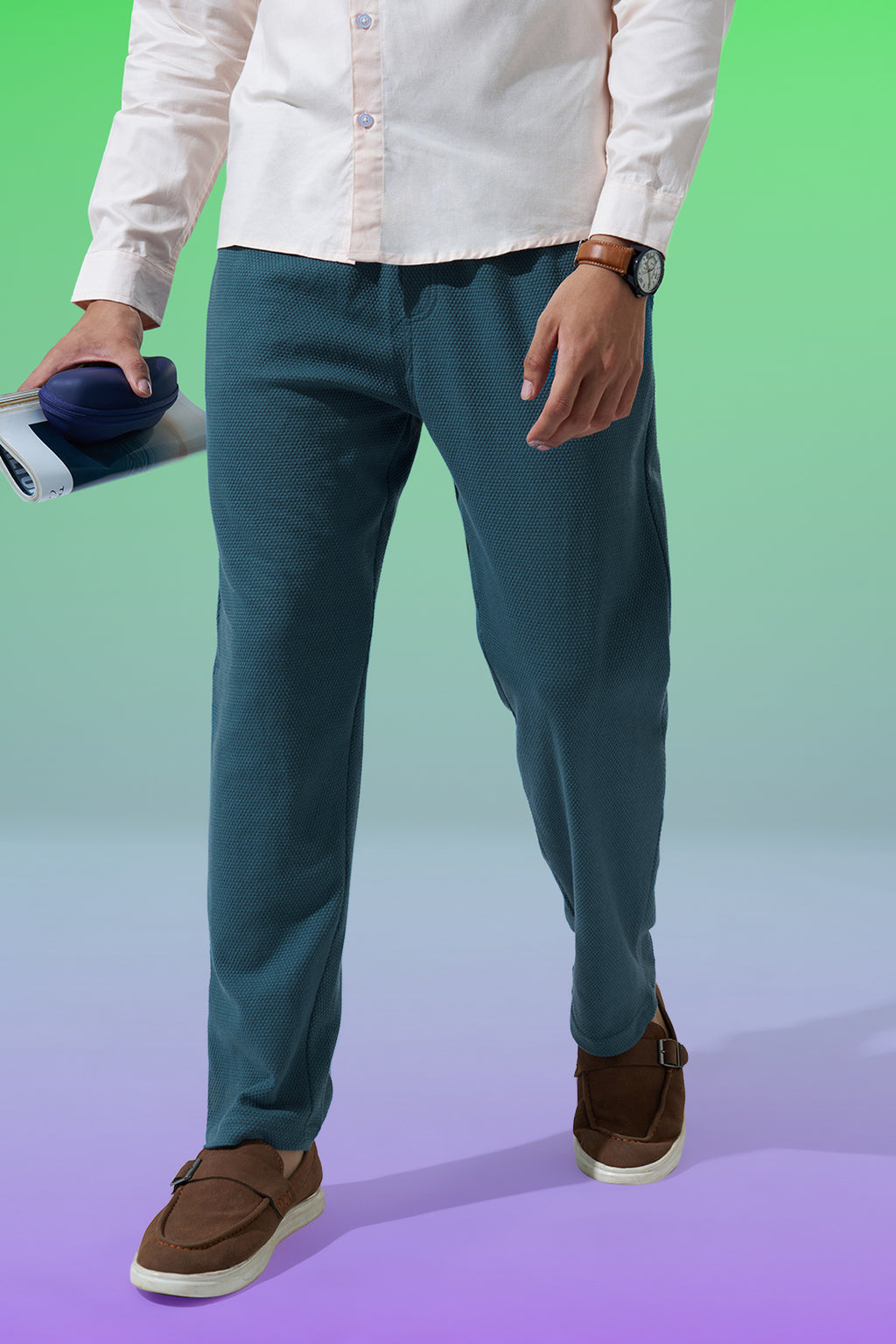 Teal Solid Regular Fit Joggers for Men - Image 1