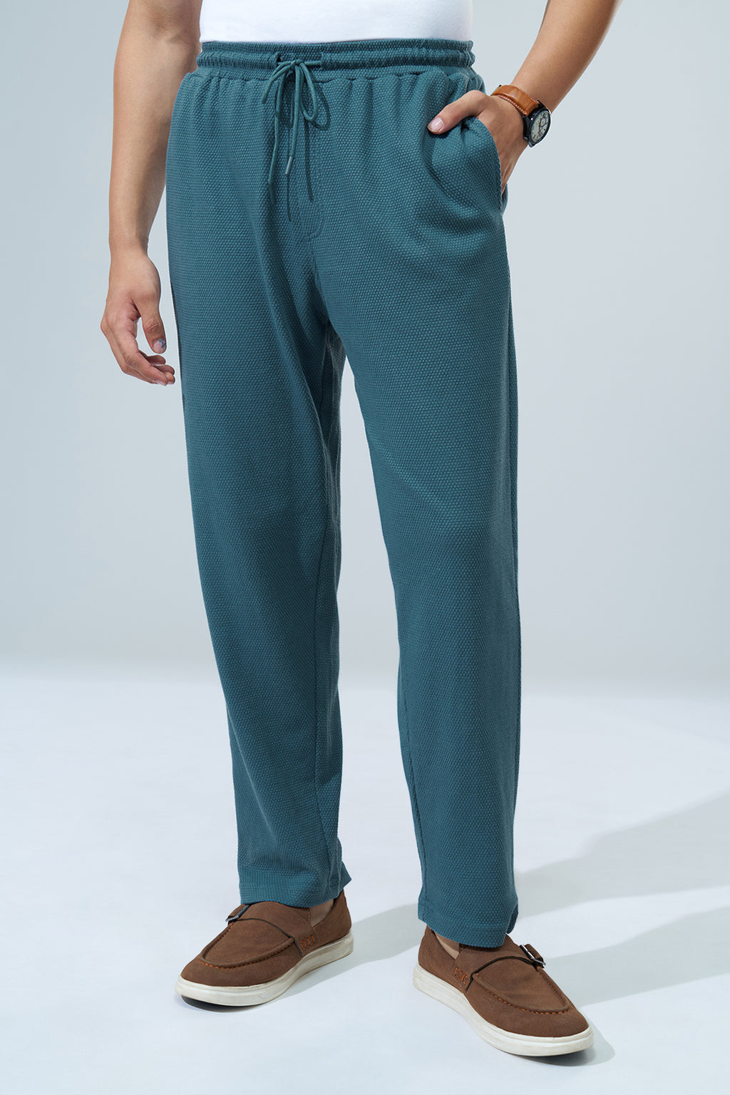 Teal Solid Regular Fit Joggers for Men - Image 2
