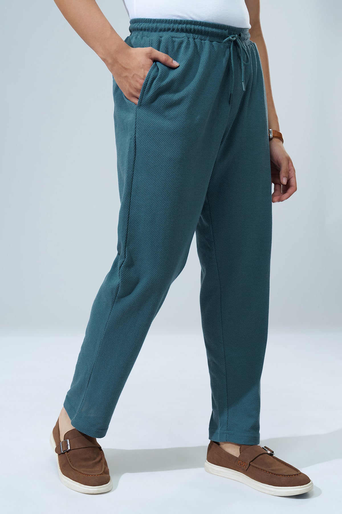 Teal Solid Regular Fit Joggers for Men - Image 4