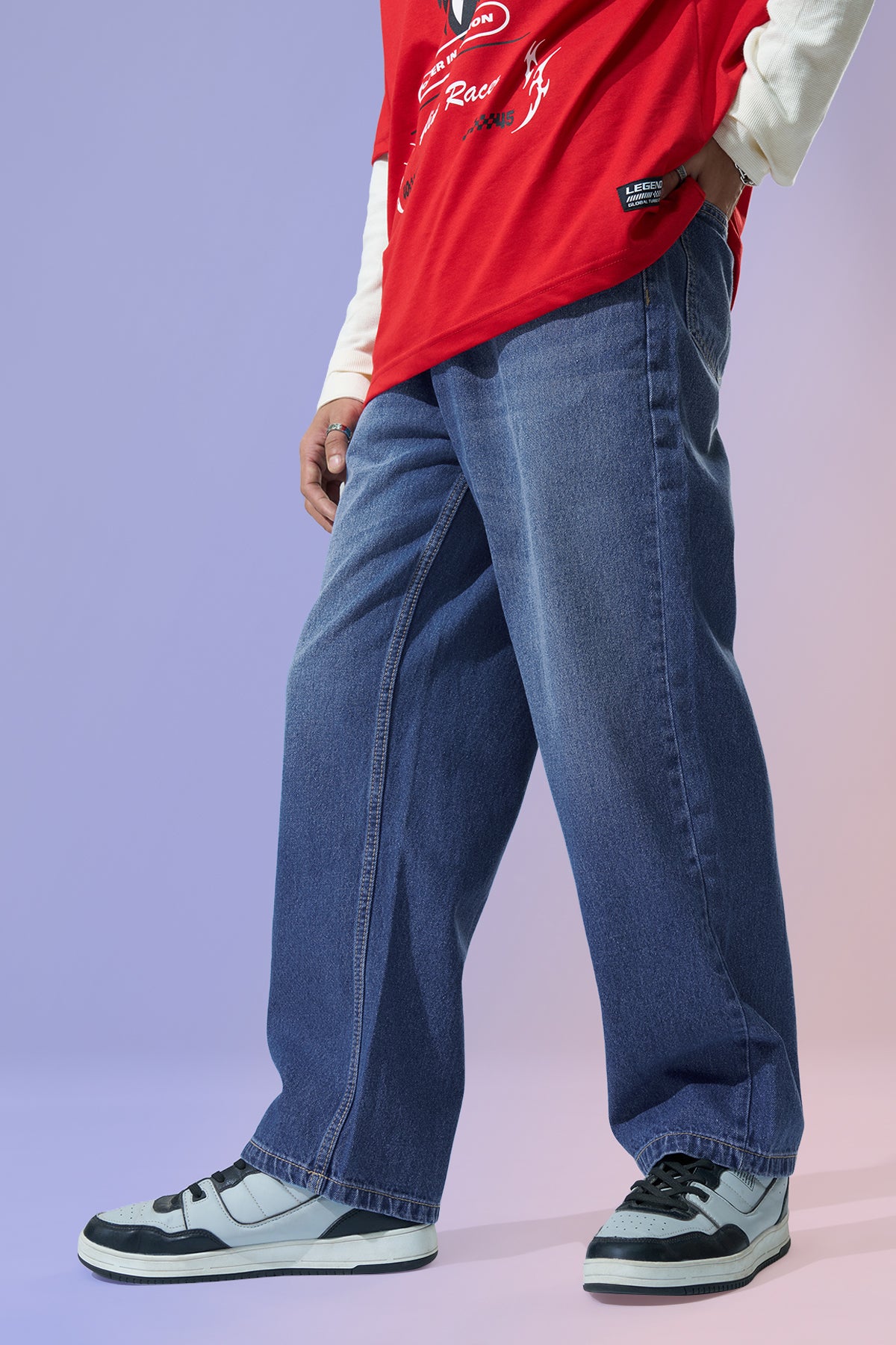 Medium Blue Solid Baggy Fit Jeans for Men - Image 1