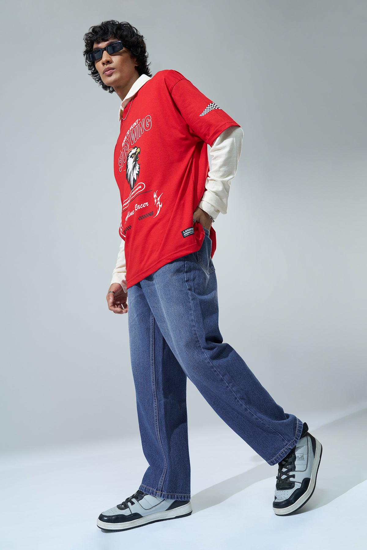Medium Blue Solid Baggy Fit Jeans for Men - Image 6