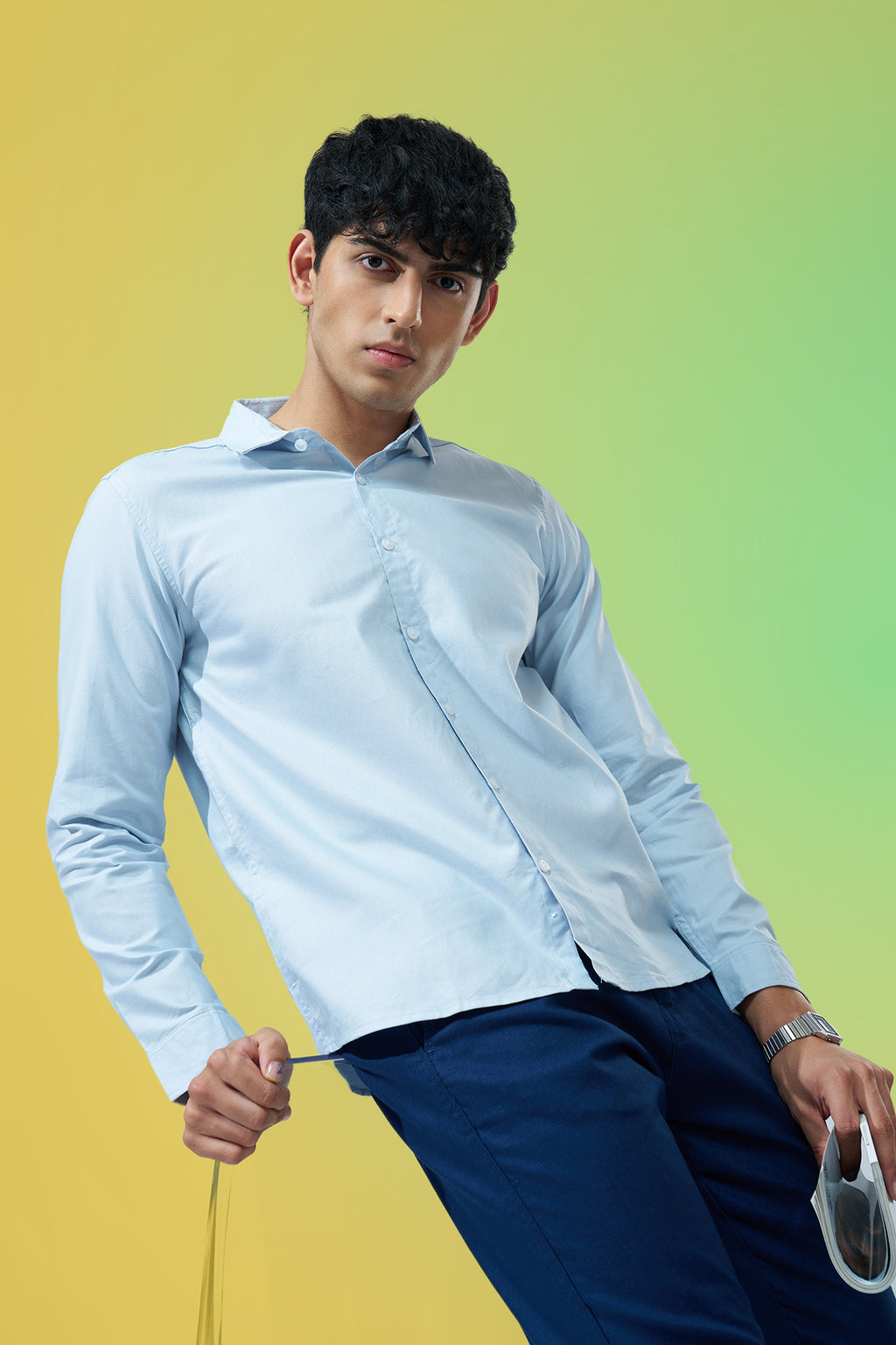 Light Blue Solid Regular Fit Shirt for Men - Image 1