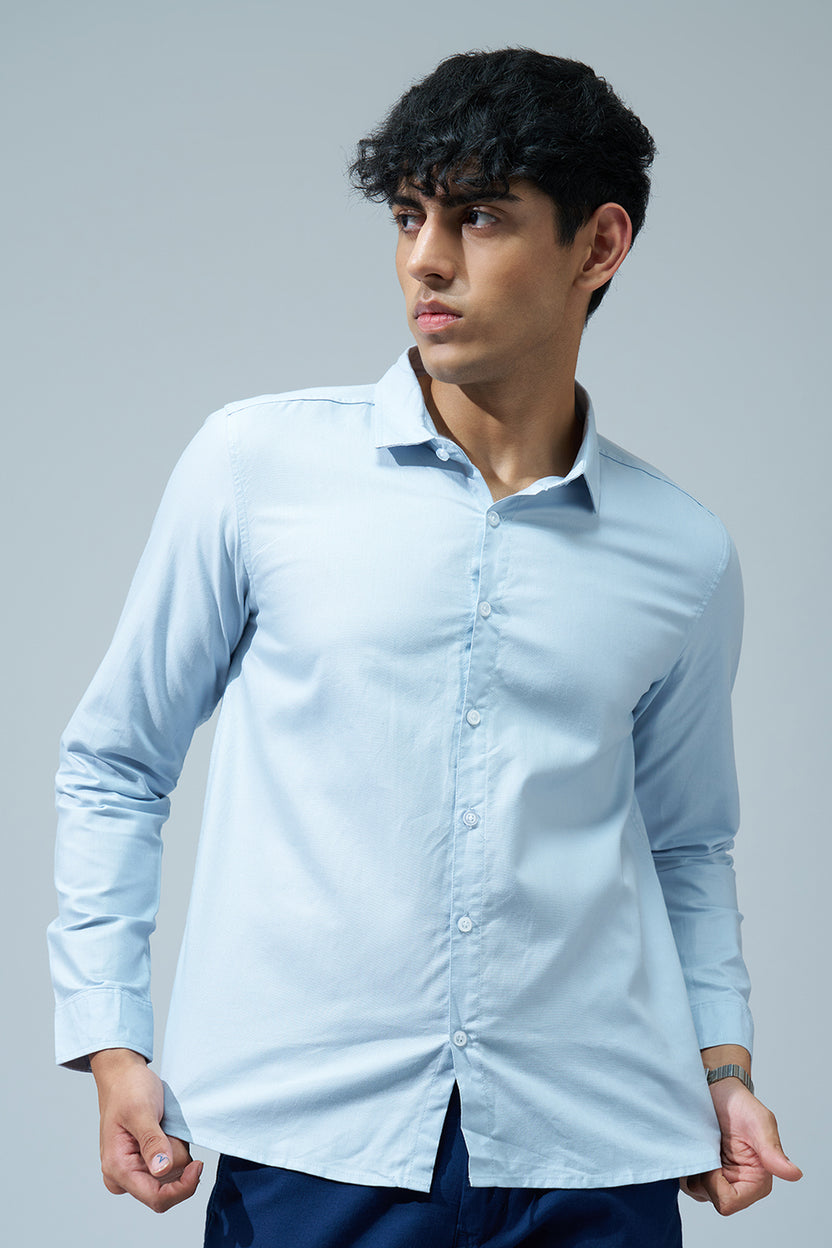 Light Blue Solid Regular Fit Shirt for Men - Image 2