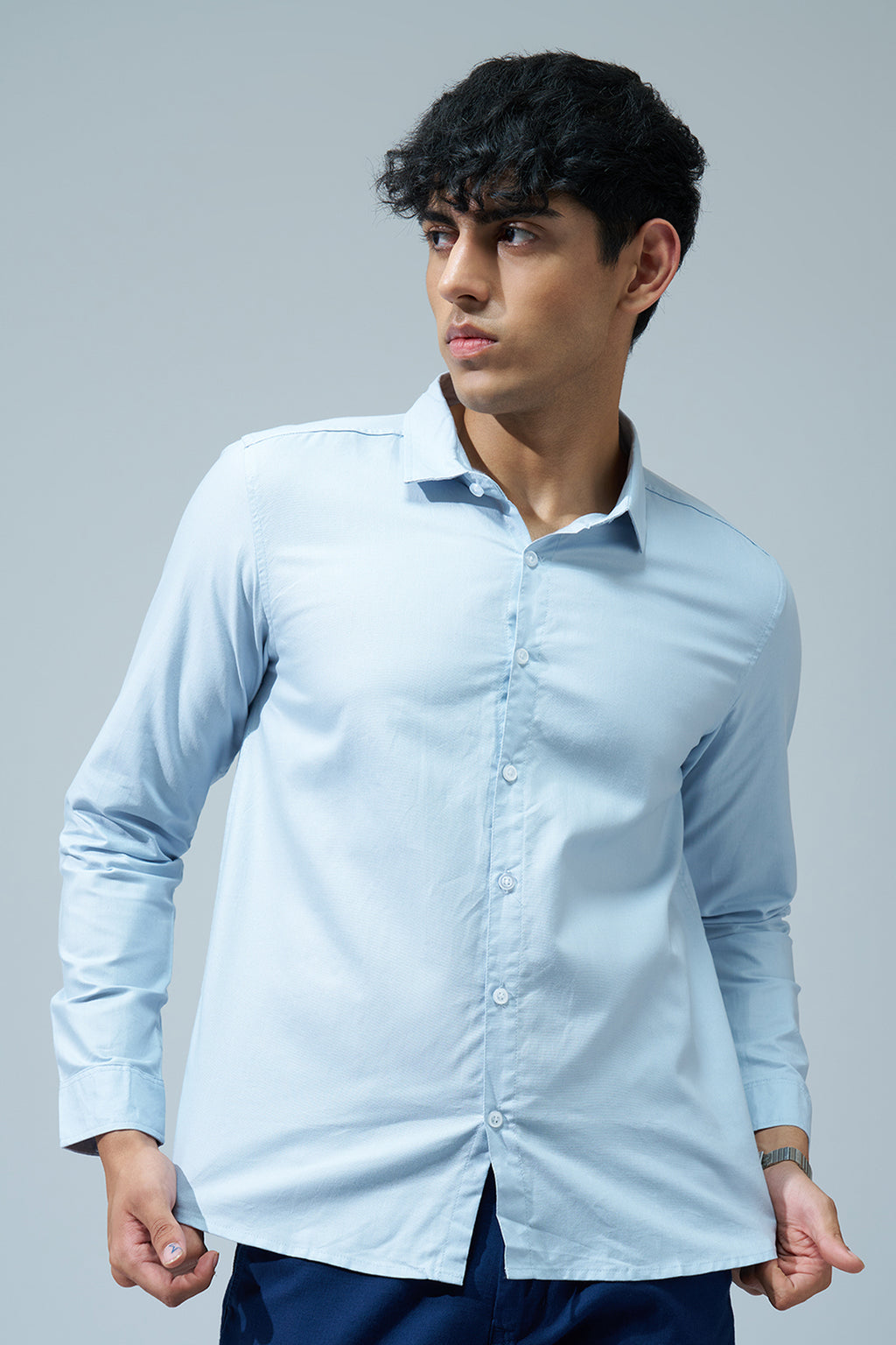 Light Blue Solid Regular Fit Shirt for Men - Image 2