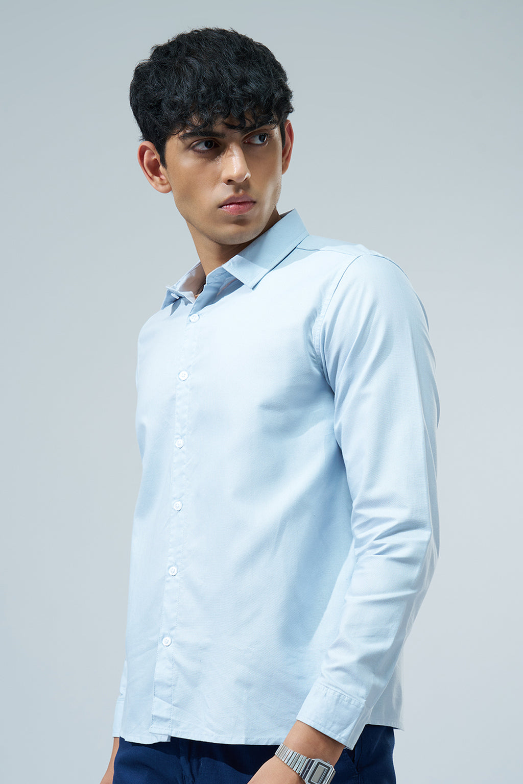 Light Blue Solid Regular Fit Shirt for Men - Image 4