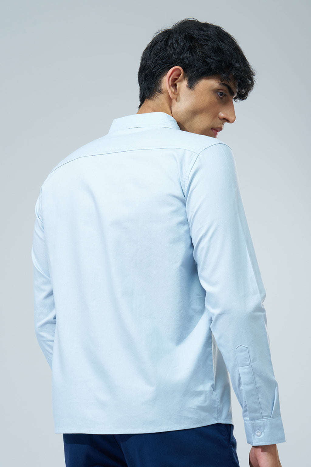 Light Blue Solid Regular Fit Shirt for Men - Image 5