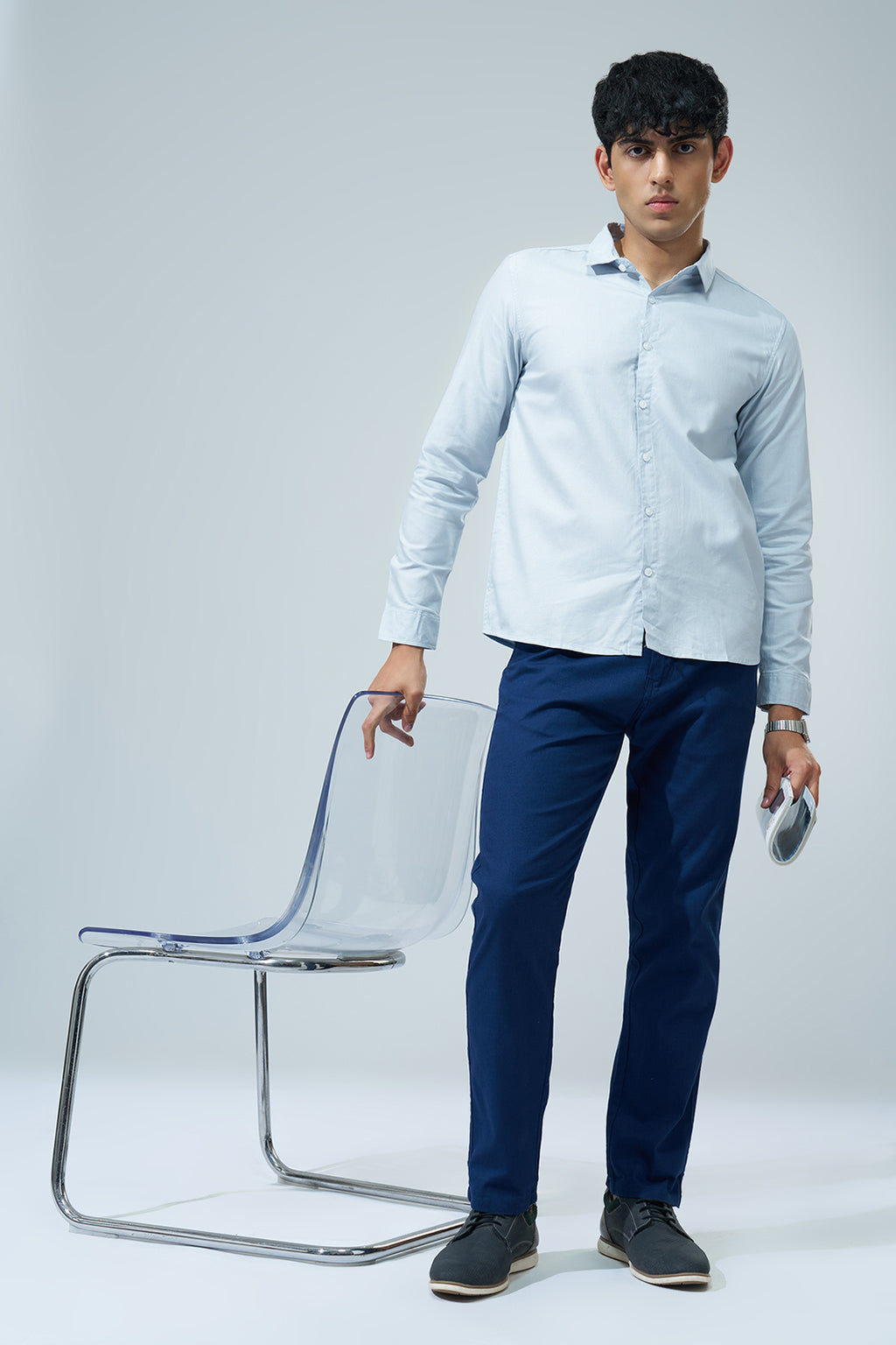 Light Blue Solid Regular Fit Shirt for Men - Image 6