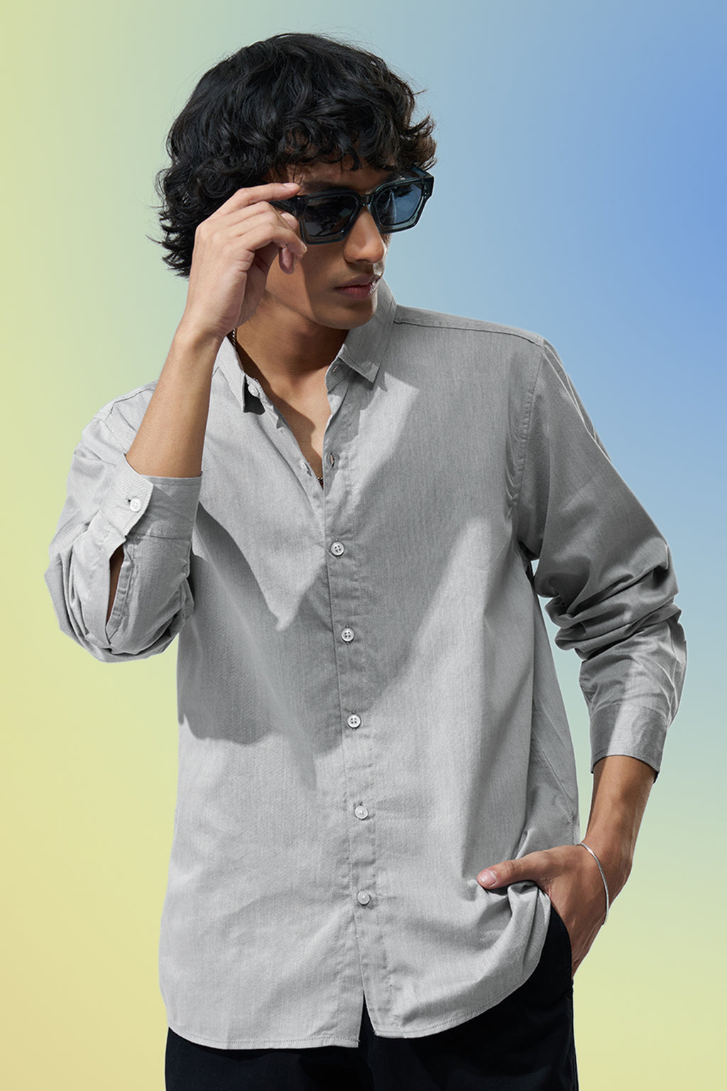 Grey Solid Regular Fit Casual Shirt for Men - Image 1