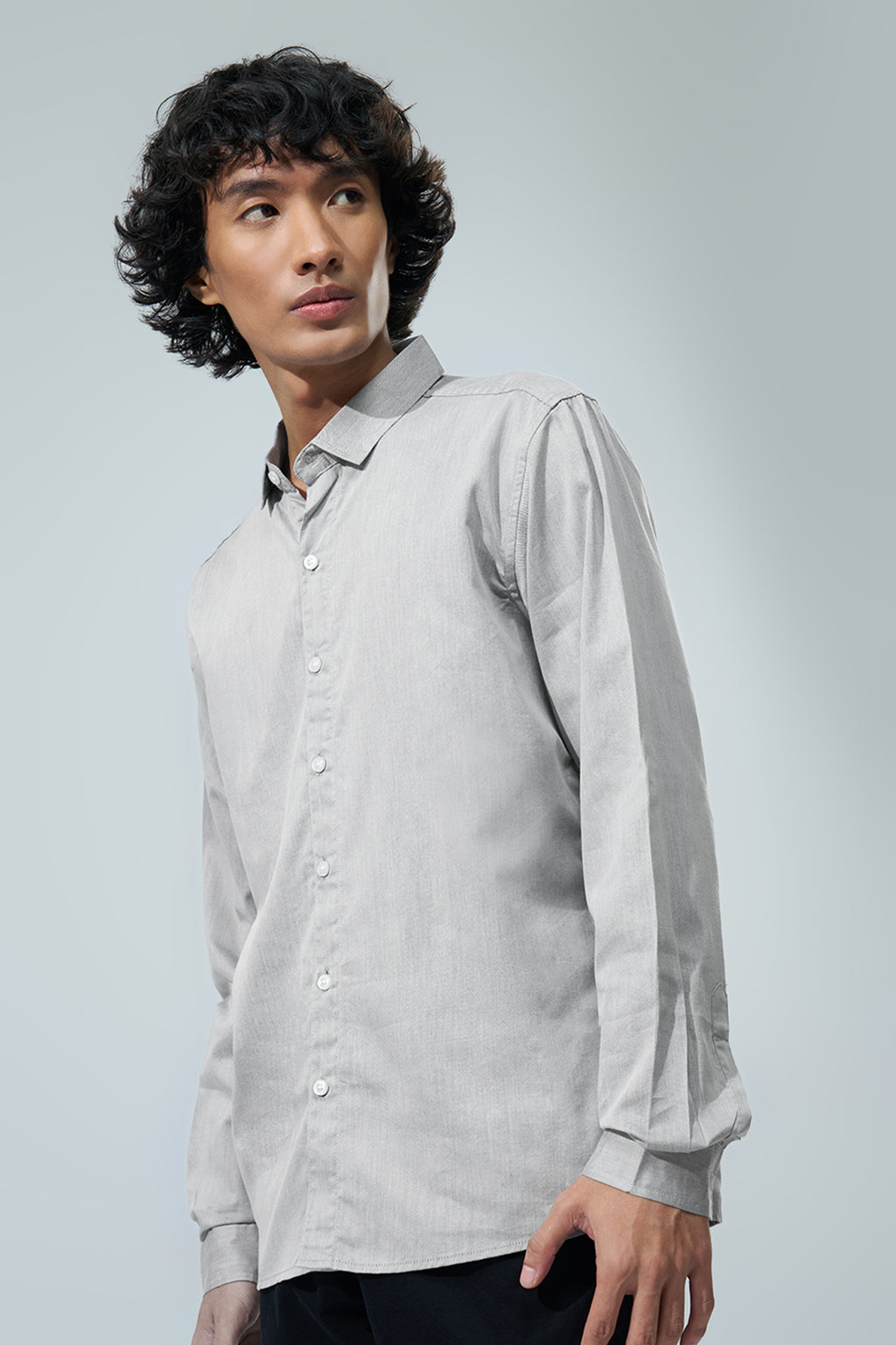 Grey Solid Regular Fit Casual Shirt for Men - Image 4
