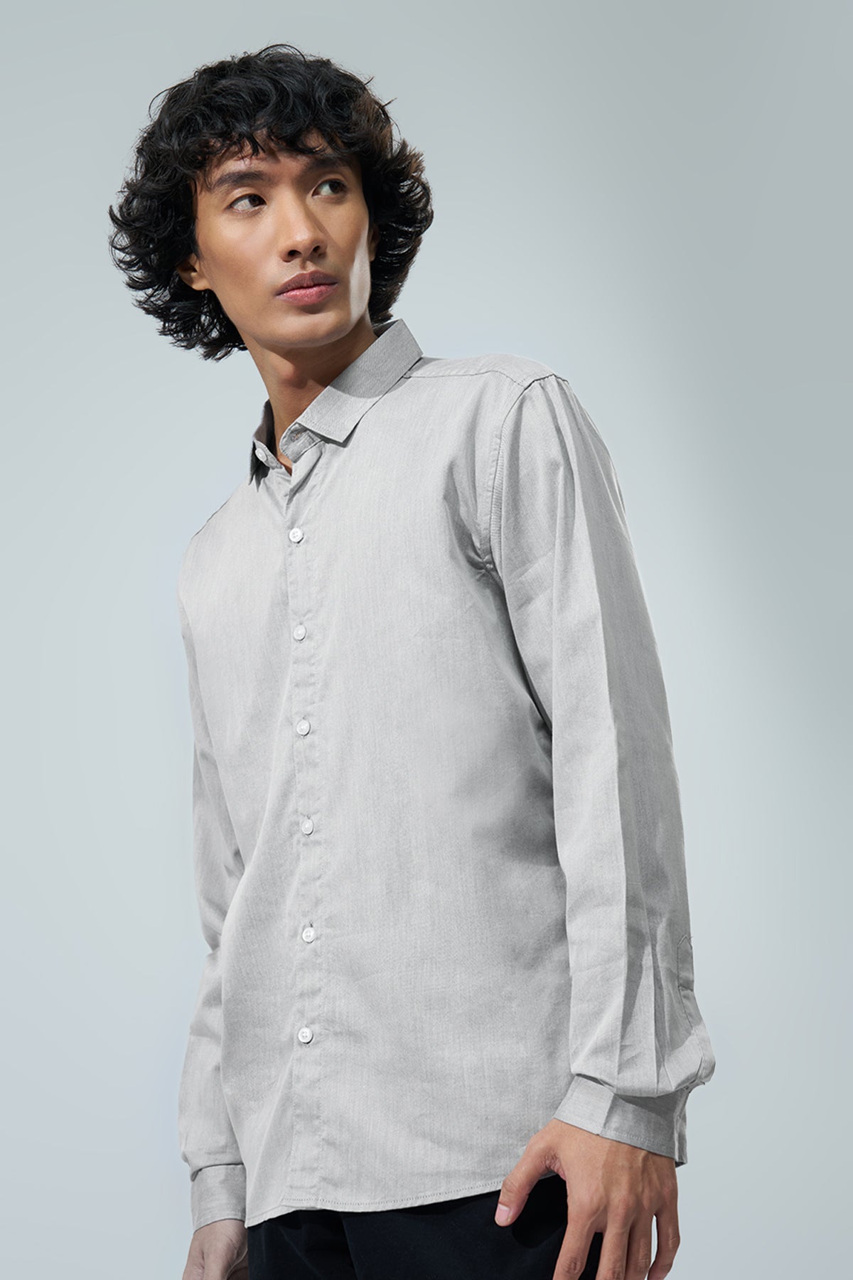 Grey Solid Regular Fit Casual Shirt for Men - Image 4
