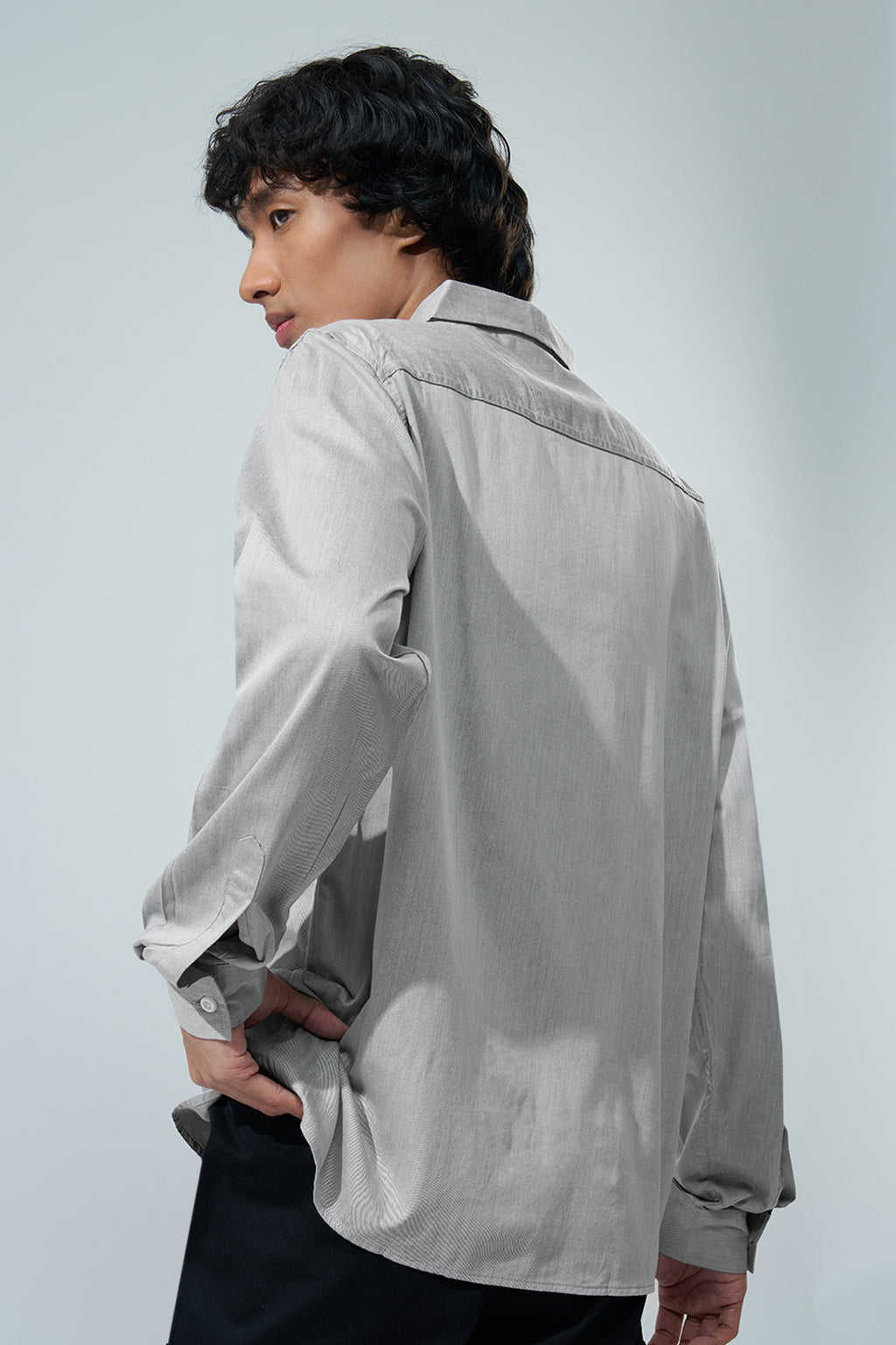 Grey Solid Regular Fit Casual Shirt for Men - Image 5