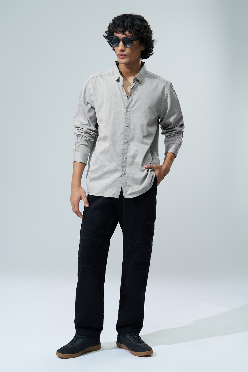 Grey Solid Regular Fit Casual Shirt for Men - Image 6