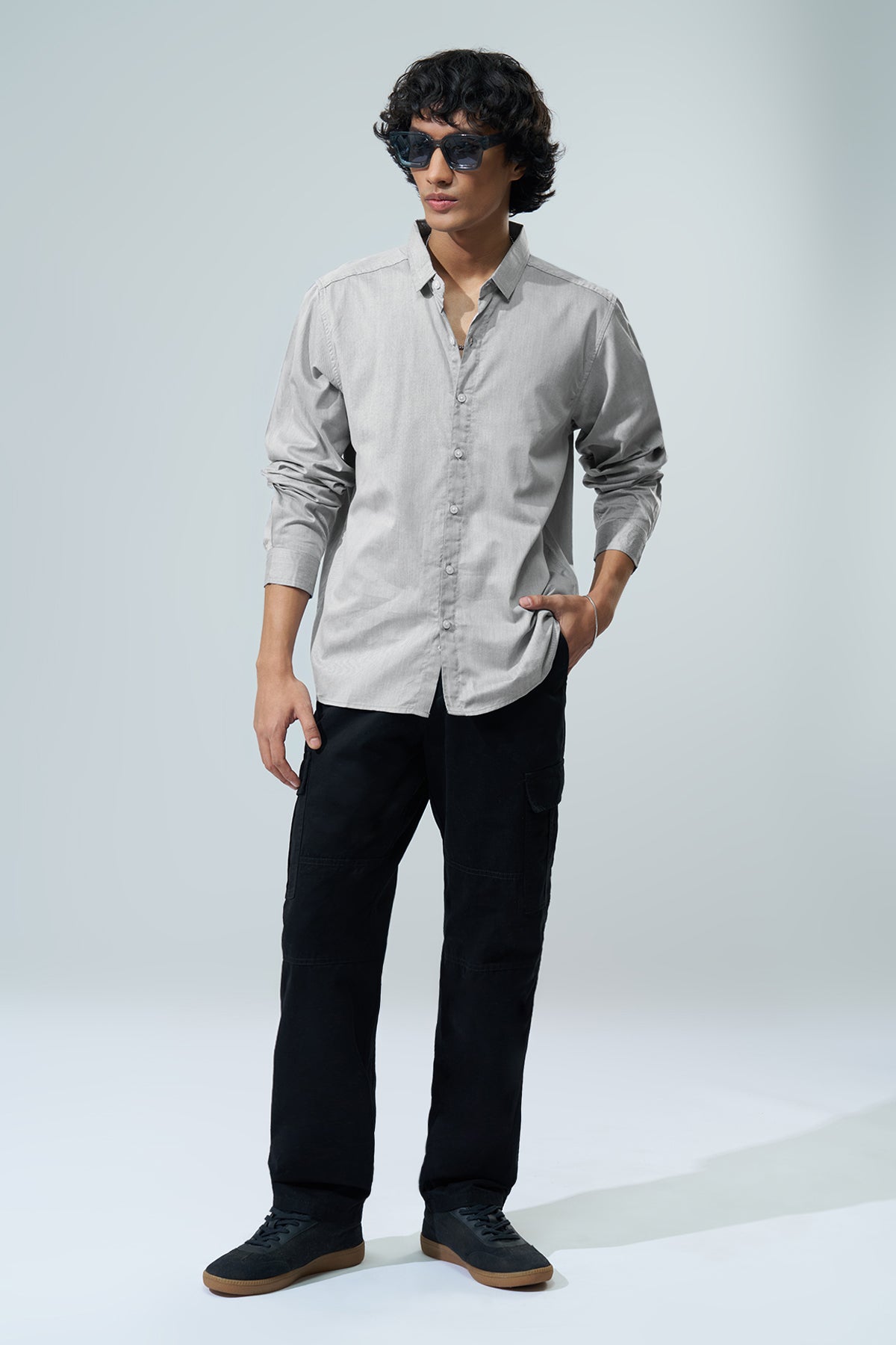 Grey Solid Regular Fit Casual Shirt for Men - Image 6