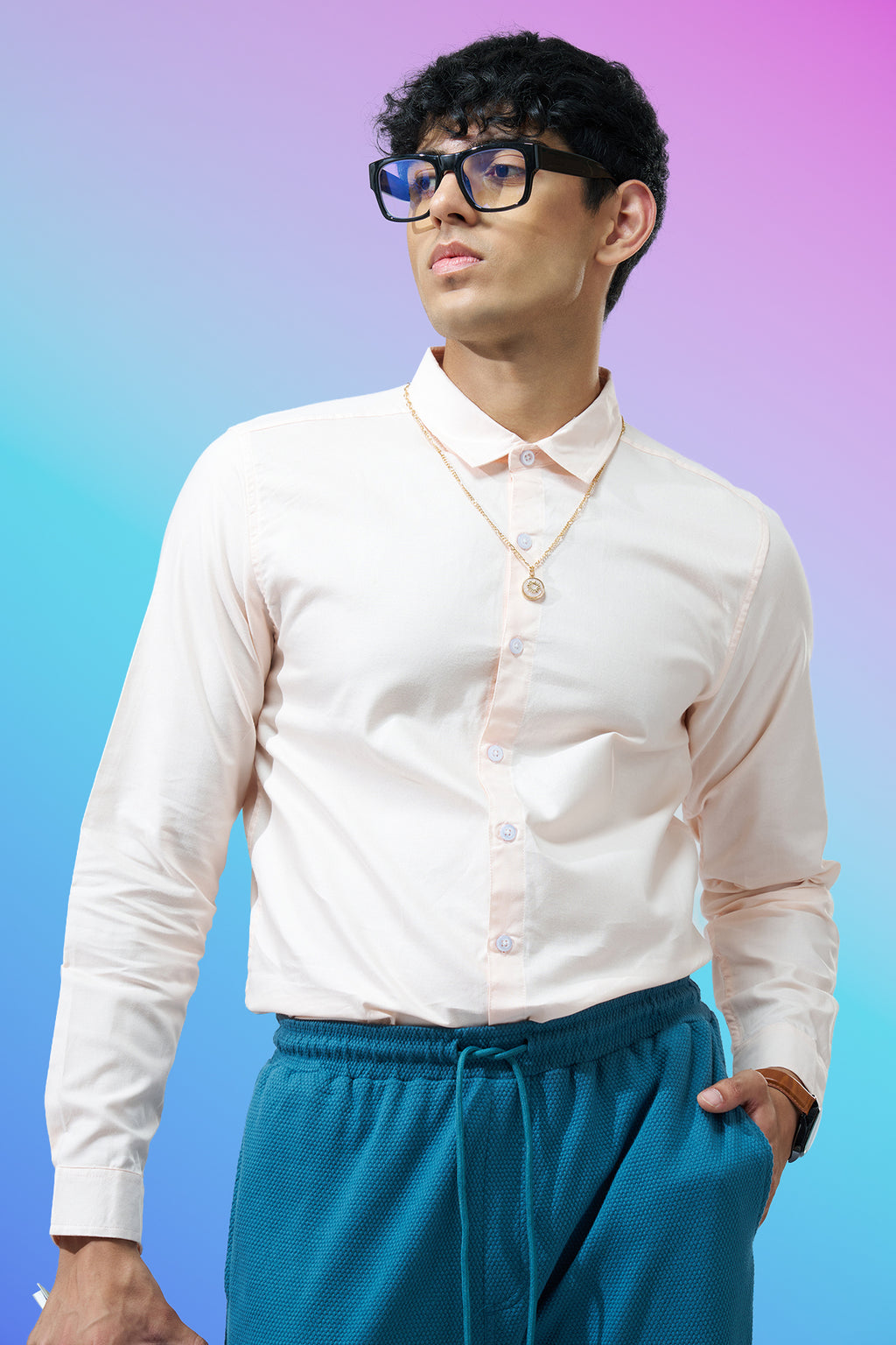 Pink Solid Regular Fit Shirt for Men - Image 1