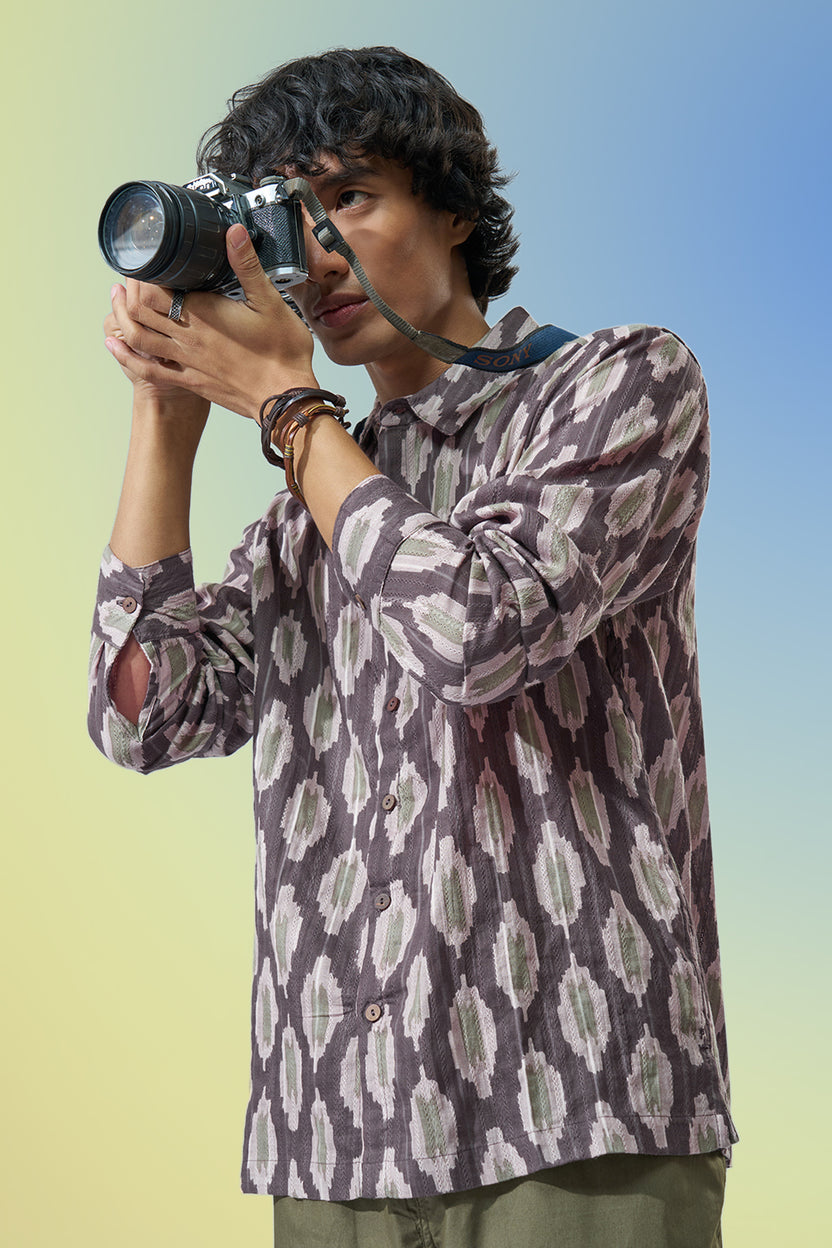 Brown Abstract Printed Regular Fit Casual Shirt for Men - Image 1