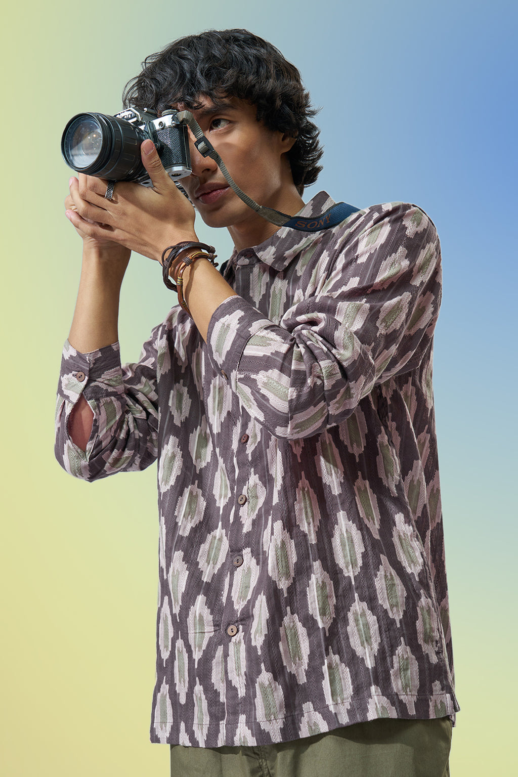 Brown Abstract Printed Regular Fit Casual Shirt for Men - Image 1