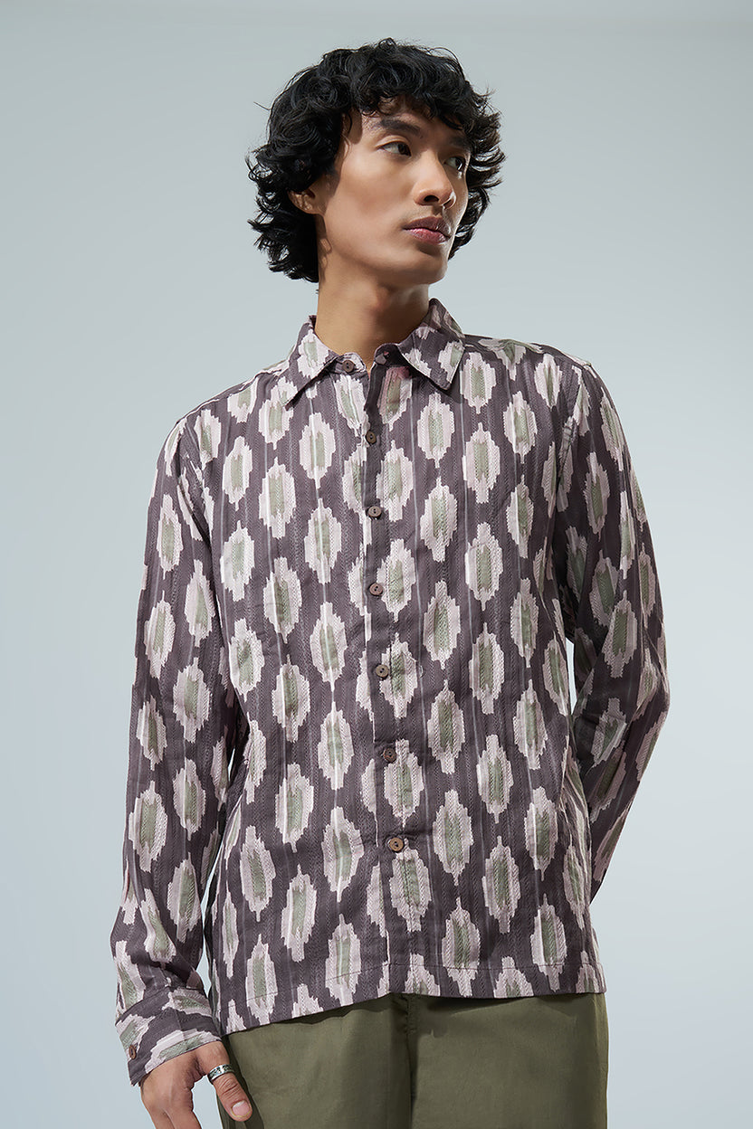 Brown Abstract Printed Regular Fit Casual Shirt for Men - Image 2