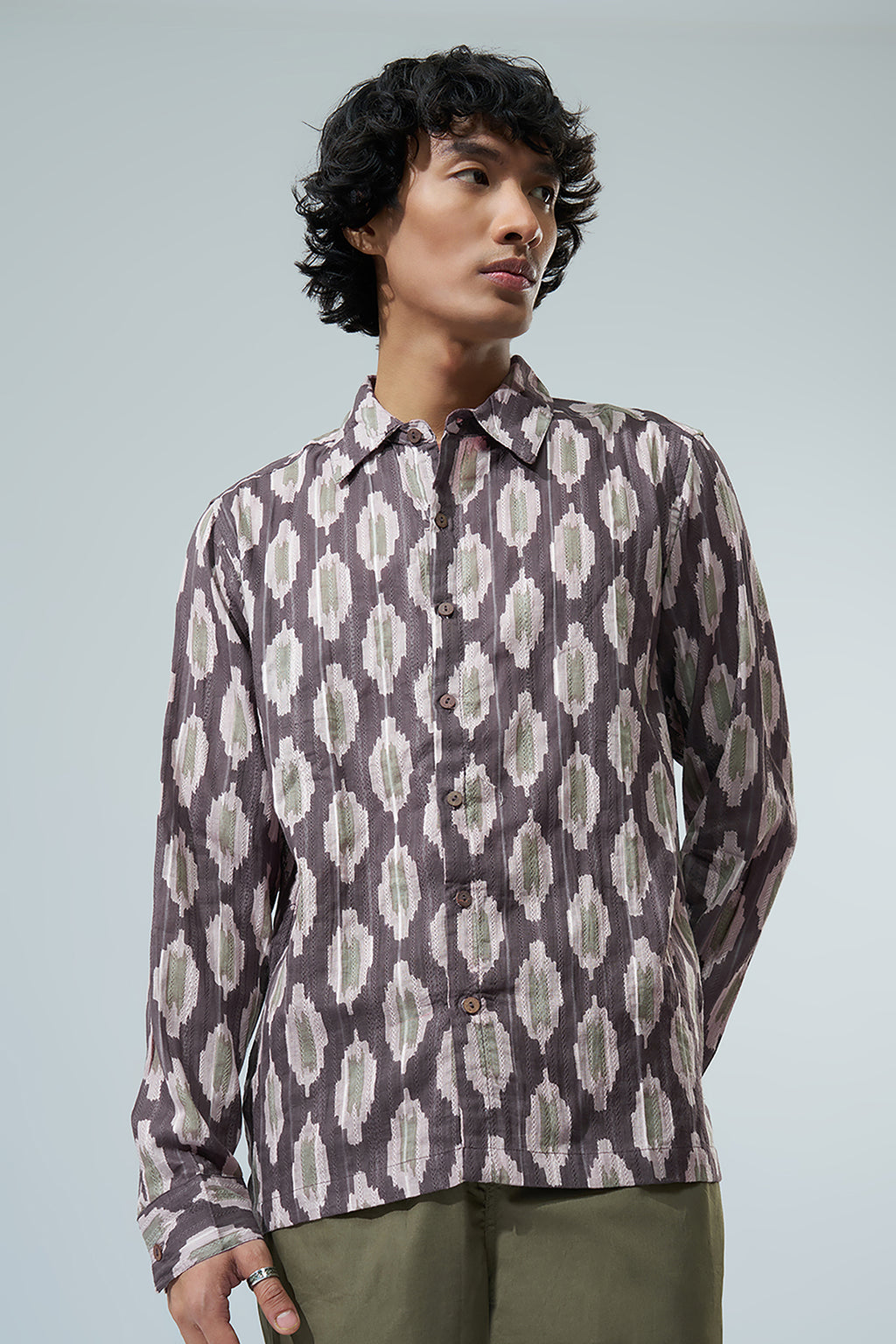 Brown Abstract Printed Regular Fit Casual Shirt for Men - Image 2