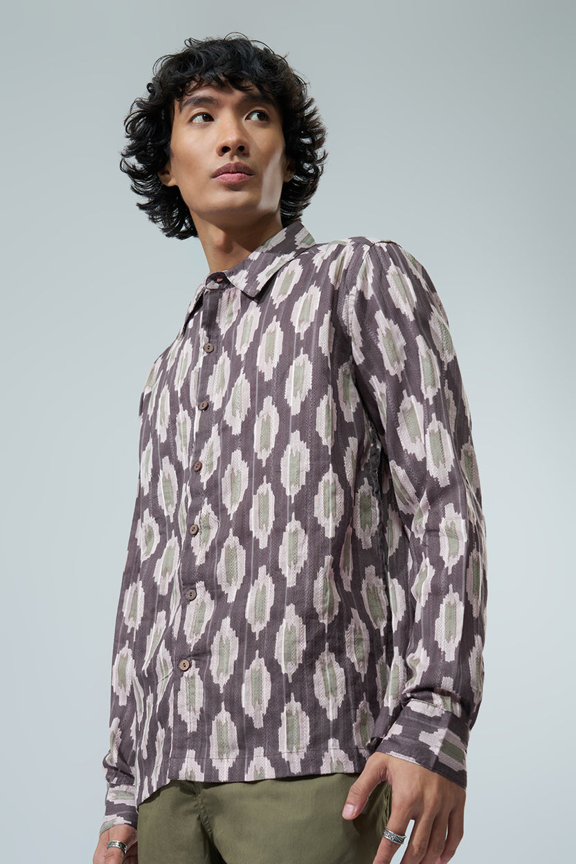 Brown Abstract Printed Regular Fit Casual Shirt for Men - Image 4