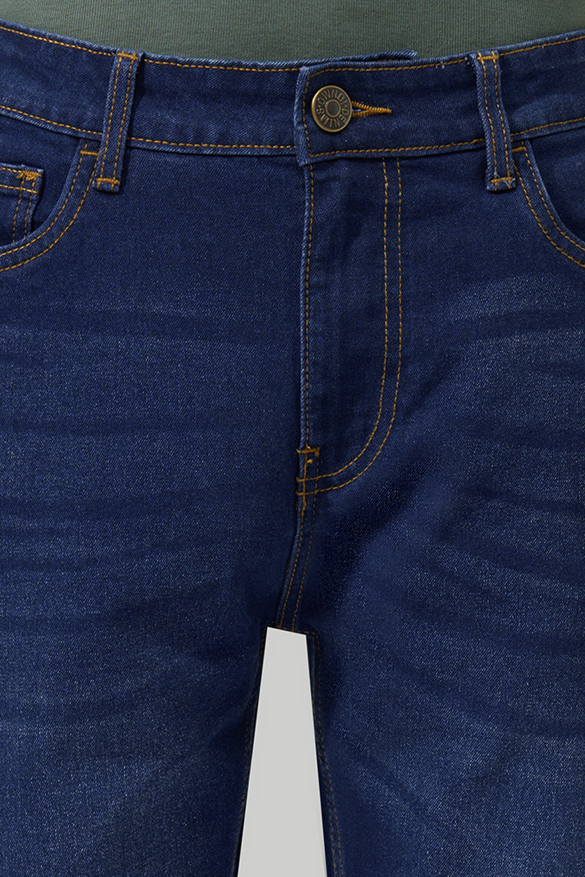 Dark Blue Washed Slim Fit Jeans For Men - Image 2