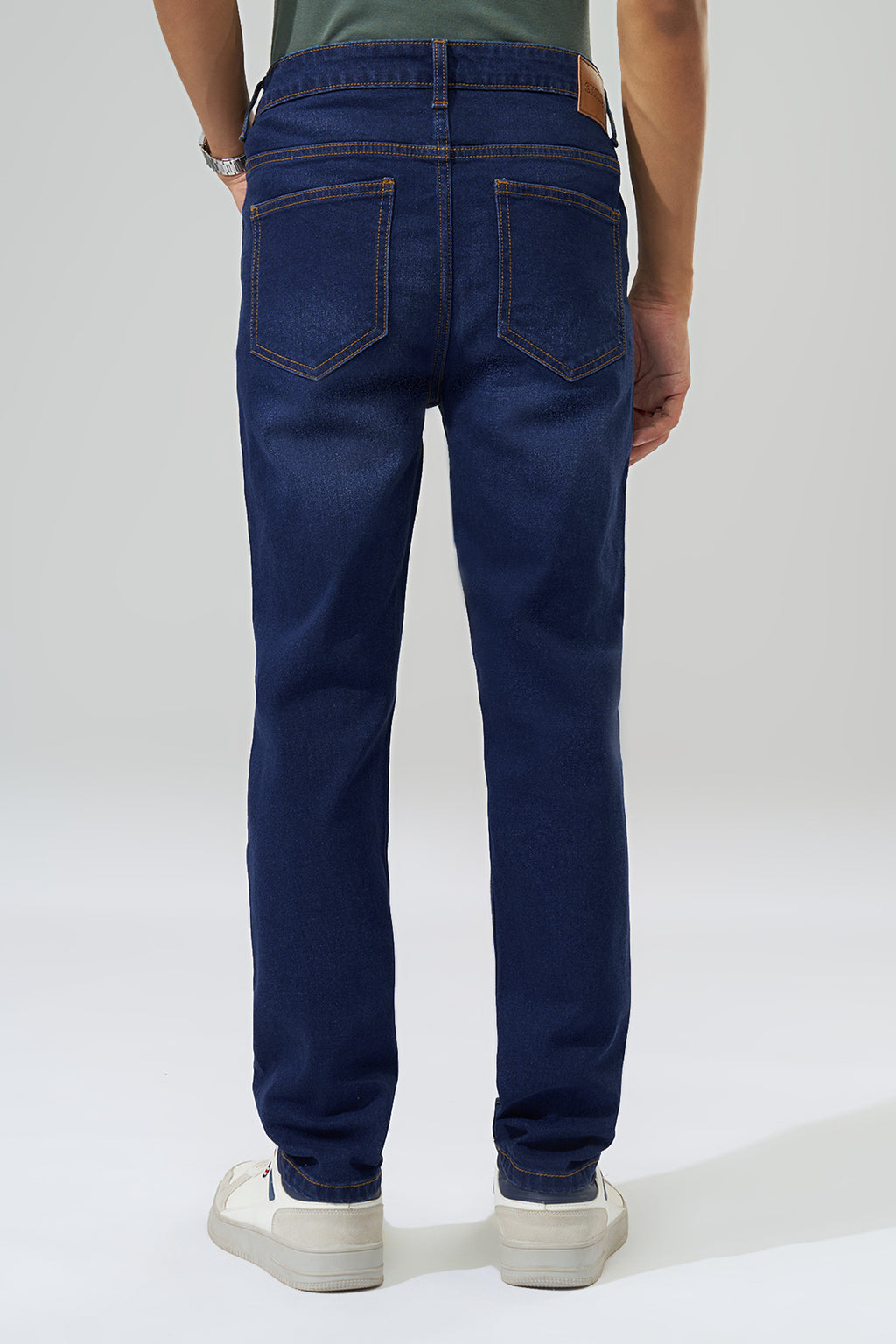 Dark Blue Washed Slim Fit Jeans For Men - Image 5