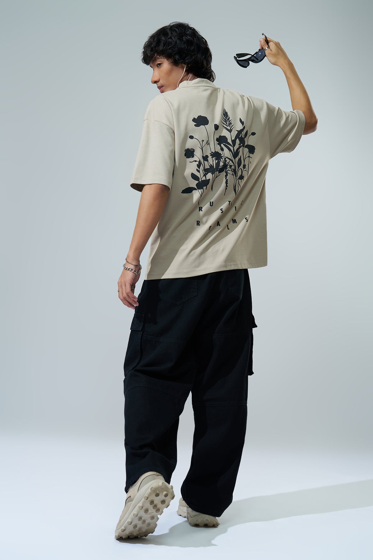 Beige Graphic Printed Oversized Fit T-Shirt for Men - Image 6