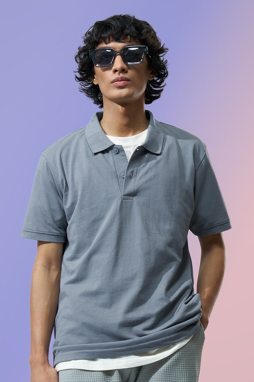 Blue Solid Regular Fit Polo T-Shirt for Men - Image 1