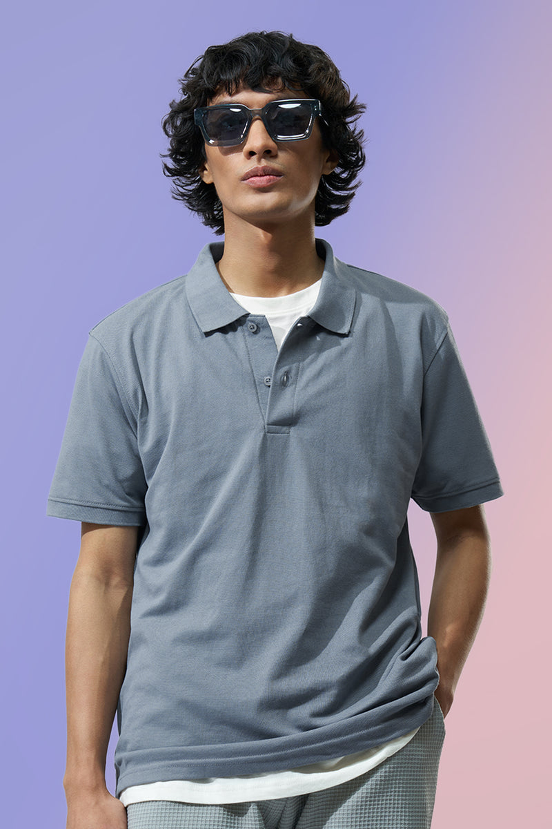 Blue Solid Regular Fit Polo T-Shirt For Men