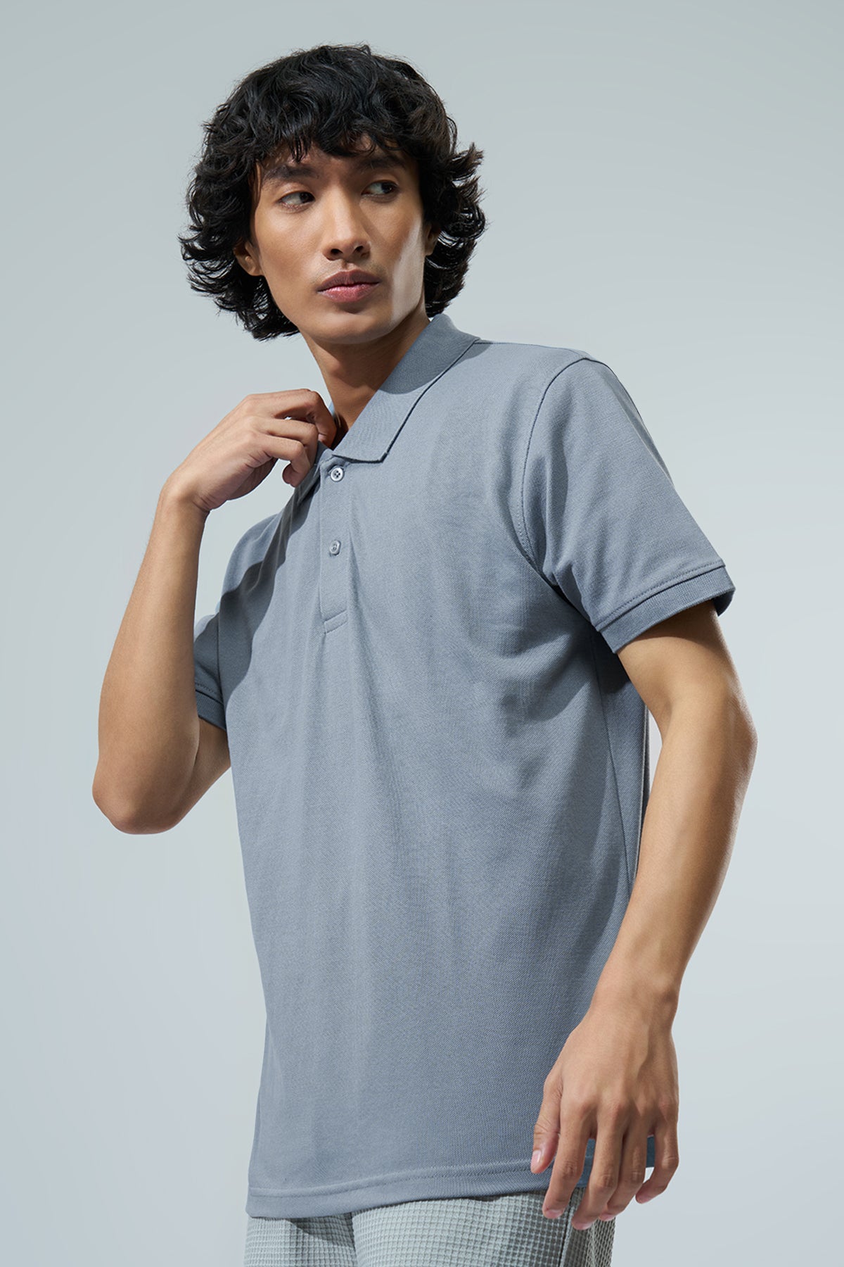Blue Solid Regular Fit Polo T-Shirt for Men - Image 4