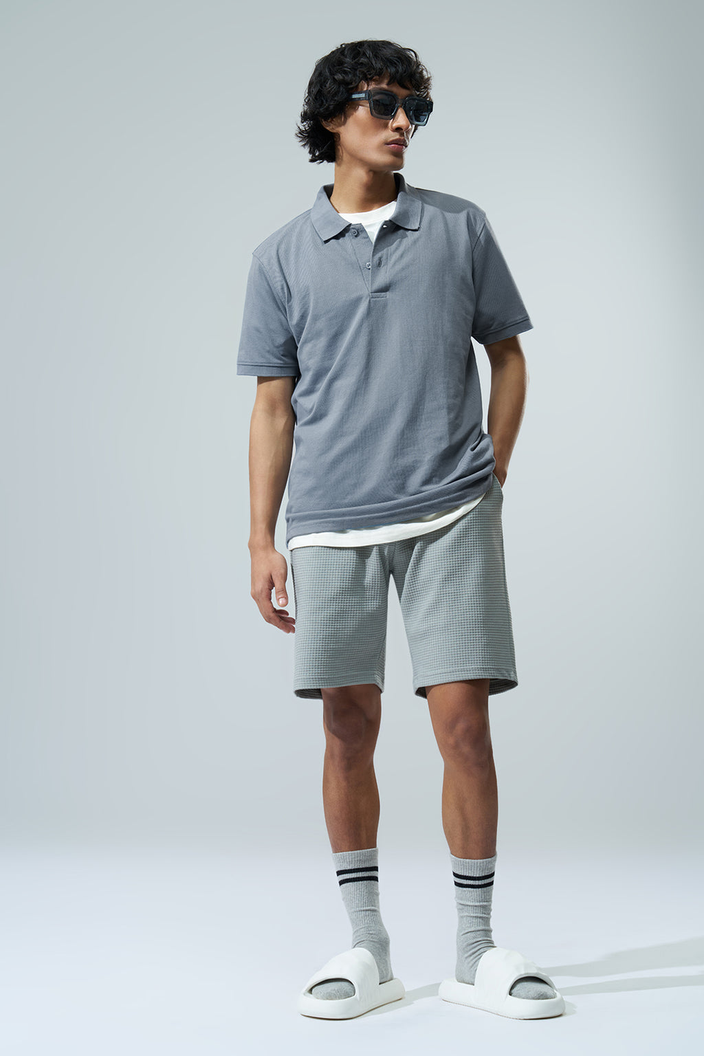 Blue Solid Regular Fit Polo T-Shirt for Men - Image 6