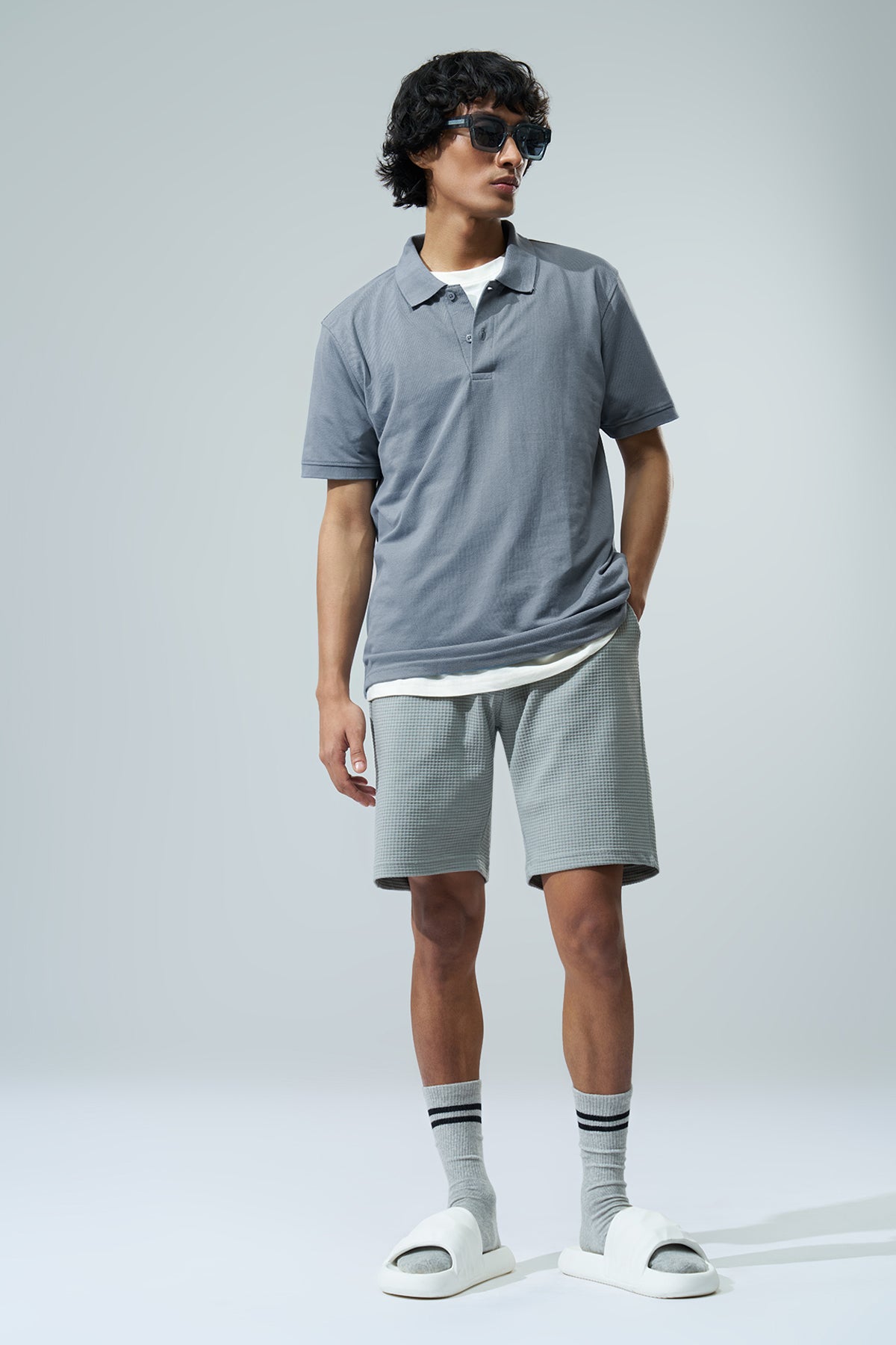 Blue Solid Regular Fit Polo T-Shirt for Men - Image 6